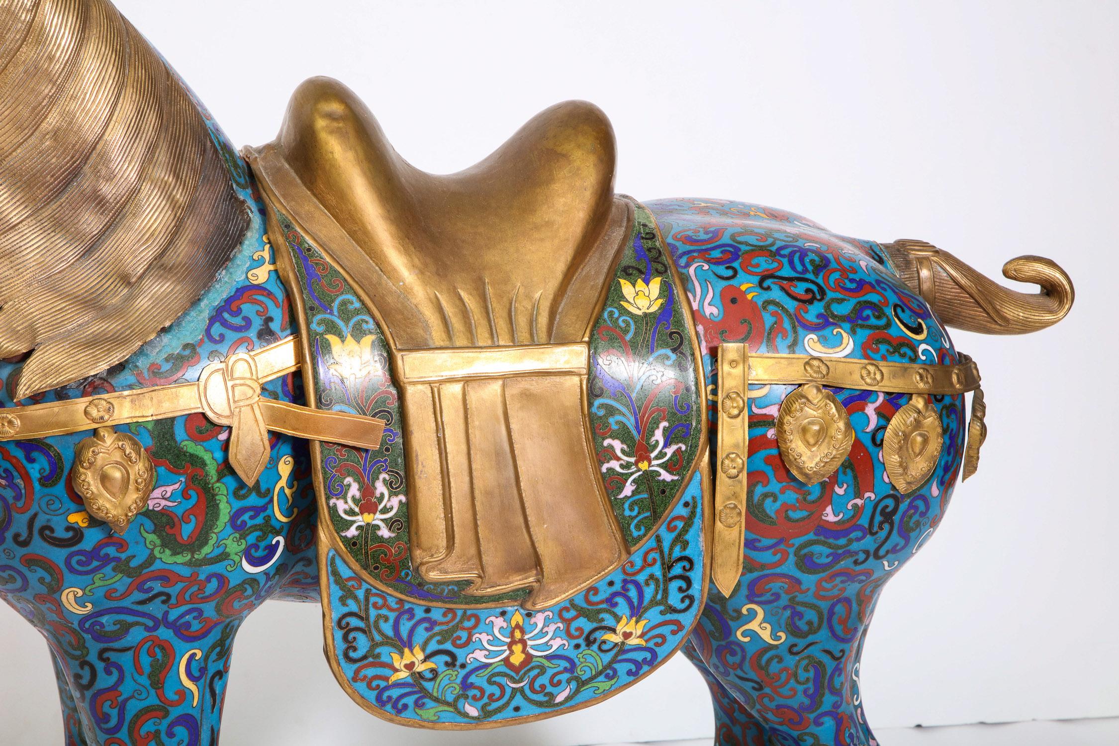 Large Pair of Chinese Cloisonné Enamel Horses In Good Condition In New York, NY