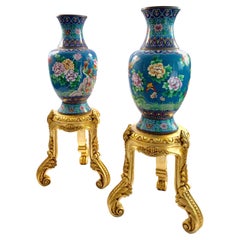 Large Pair of Chinese Cloisonné Enamel Vases