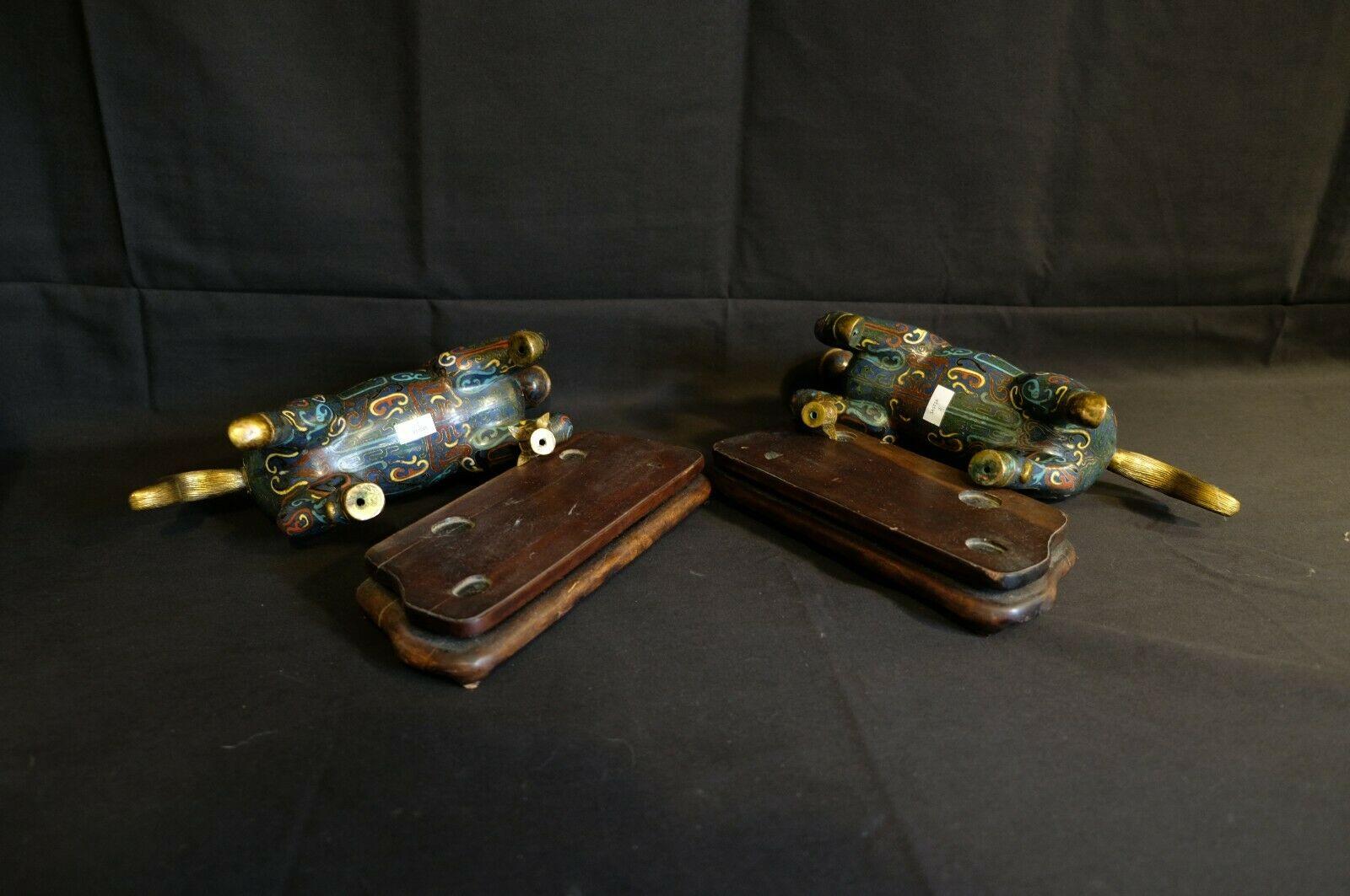 Copper Large Pair of Chinese Cloisonné Winged Horses on the Original Fitted Wood Base For Sale