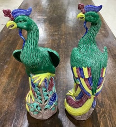 Large Pair of Chinese Export Porcelain Roosters