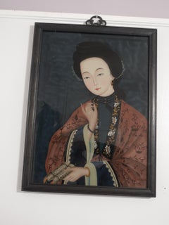 Large Pair of Chinese Export Reverse Paintings On Glass, The Beauties