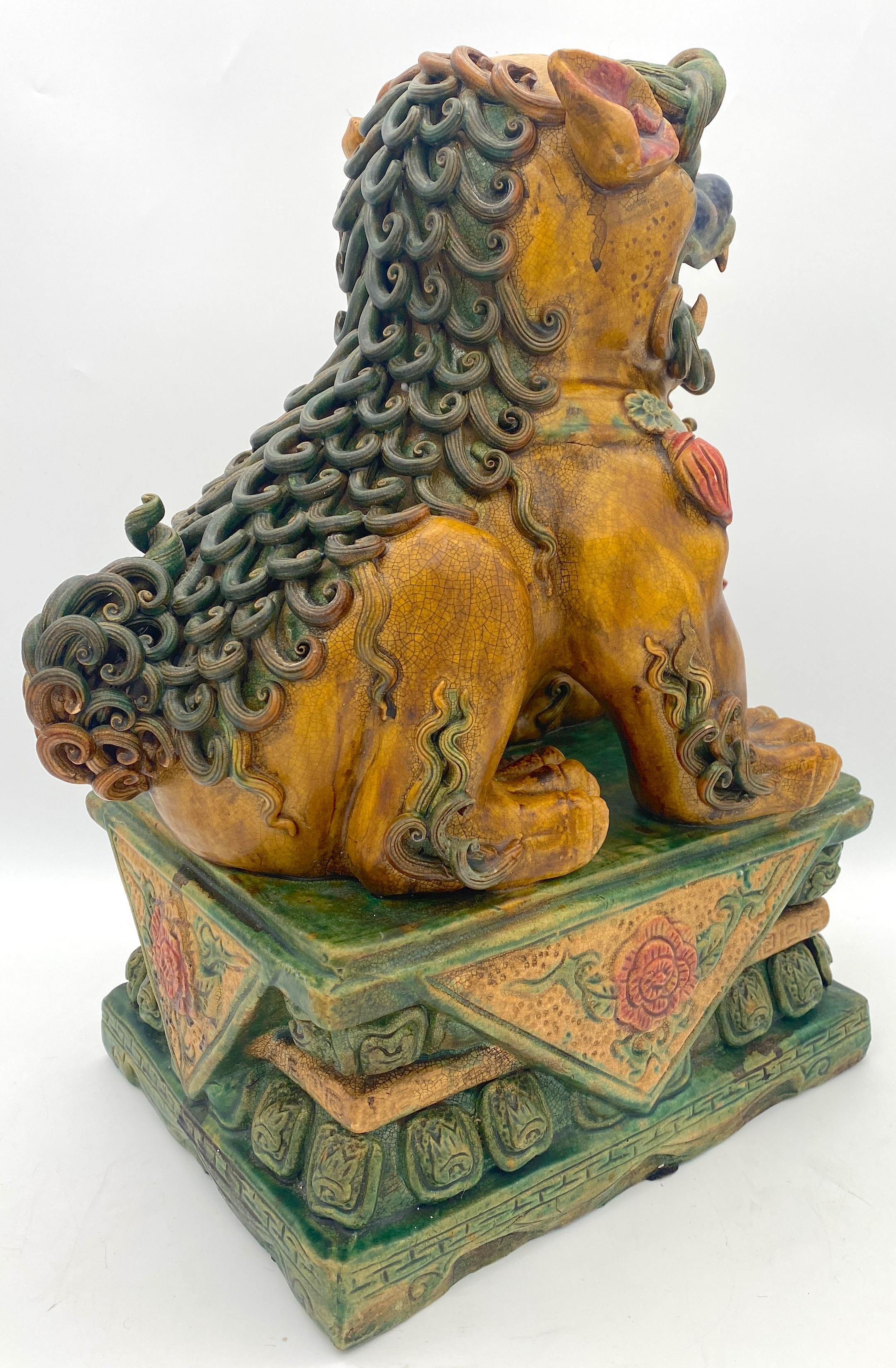 Large Pair of Chinese Export Sancai Glazed Foo Dogs For Sale 5