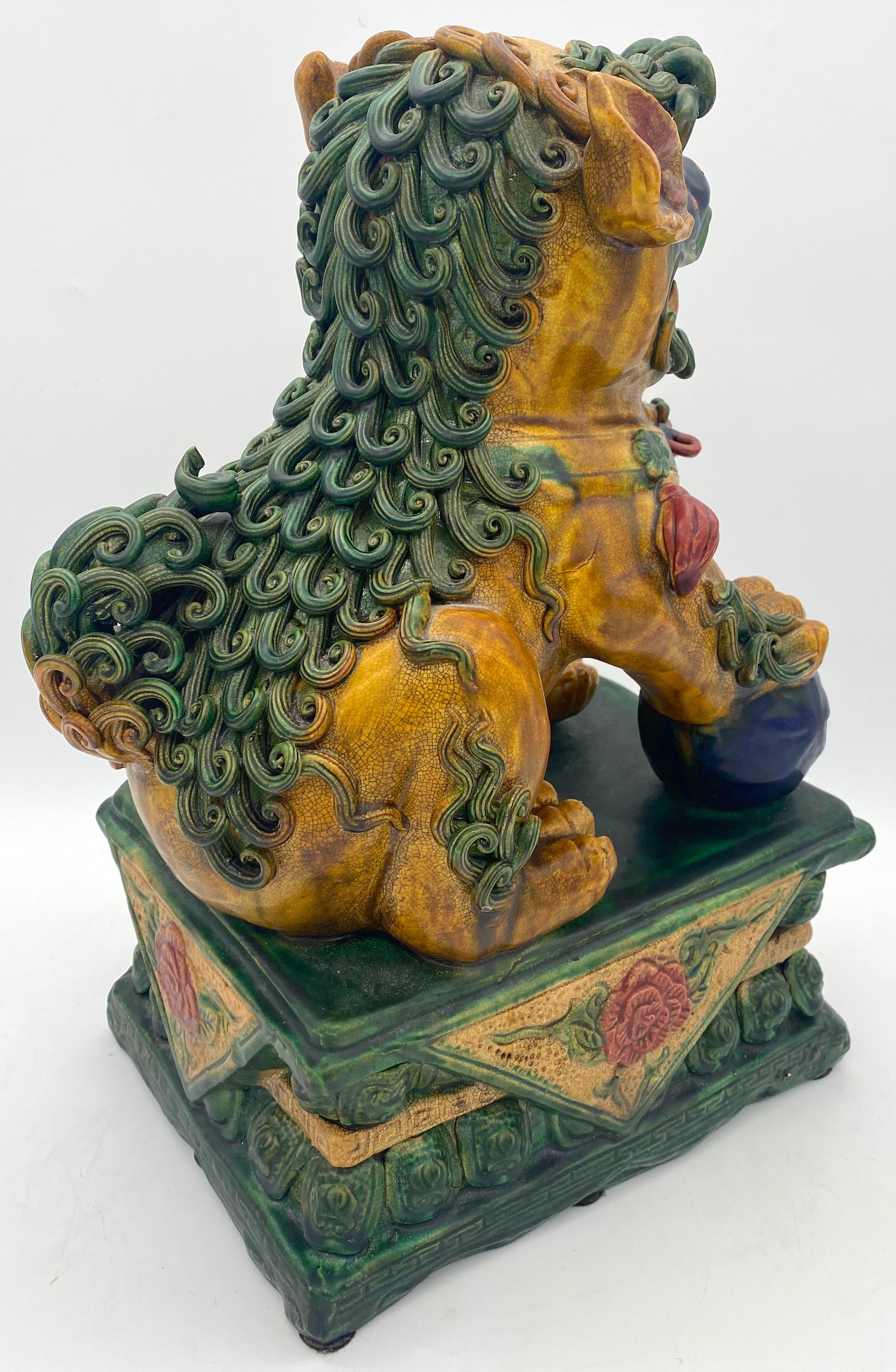 Large Pair of Chinese Export Sancai Glazed Foo Dogs For Sale 12