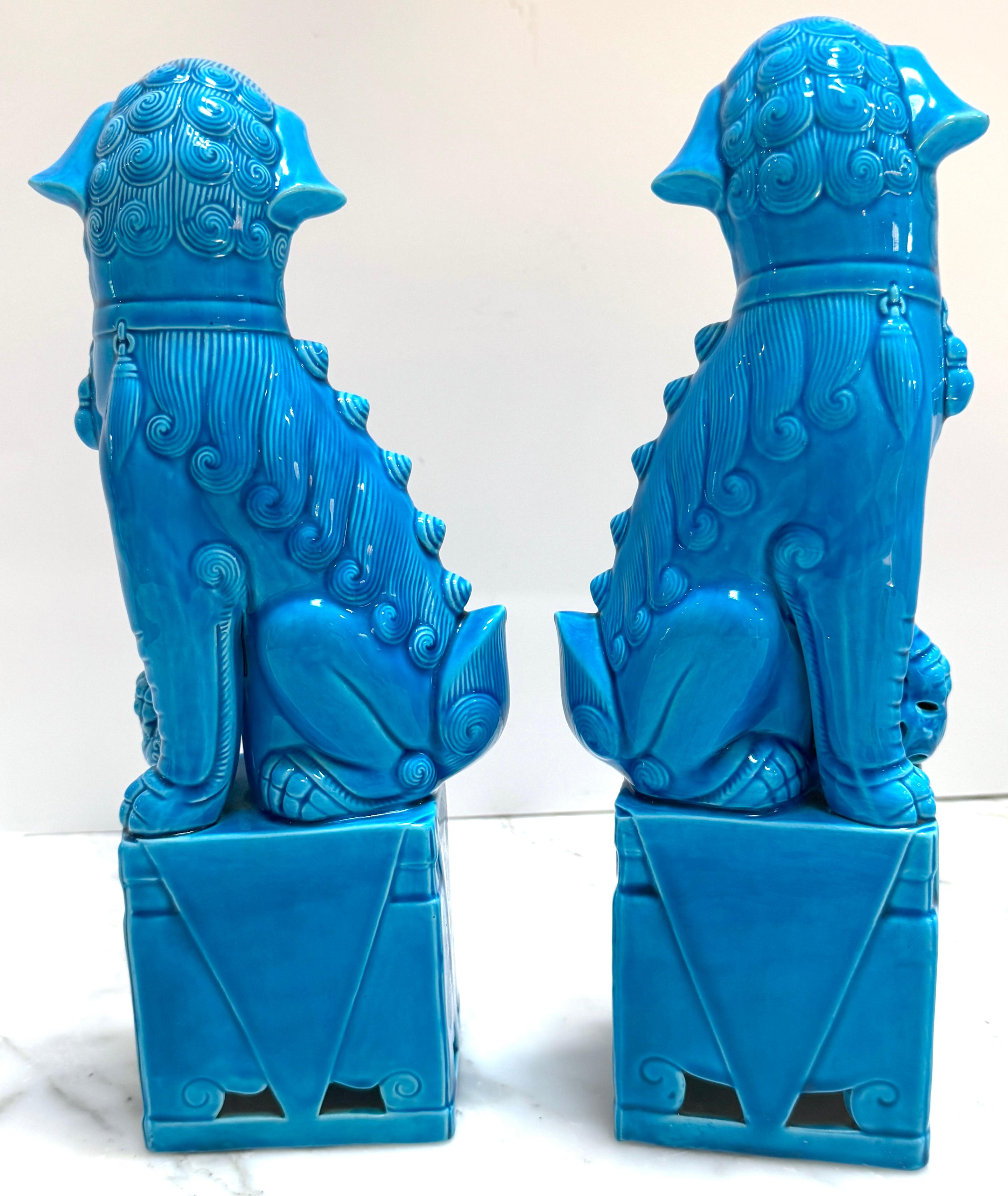 Porcelain Large Pair of Chinese Export Turquoise Foo Dogs For Sale