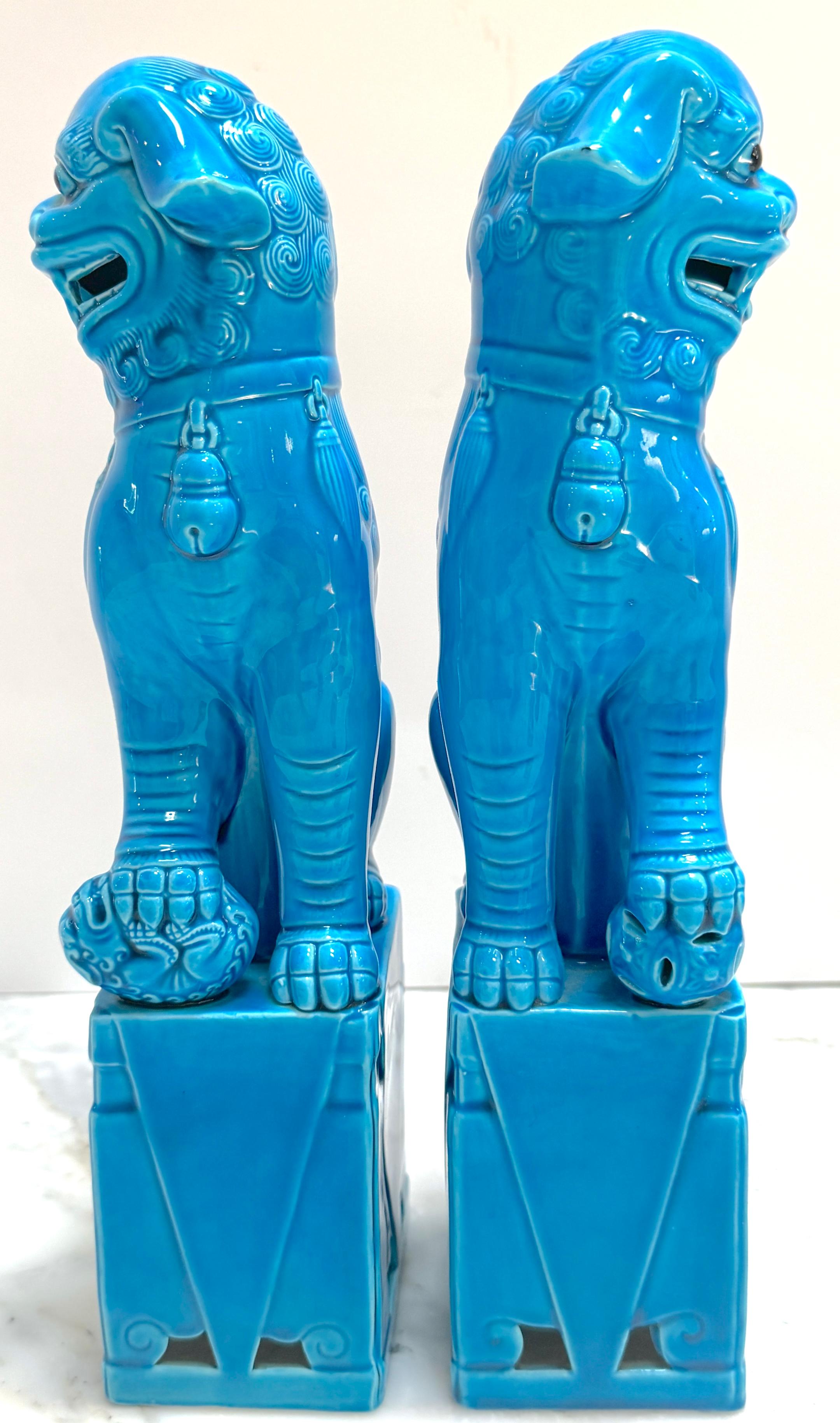 Large Pair of Chinese Export Turquoise Foo Dogs For Sale 1