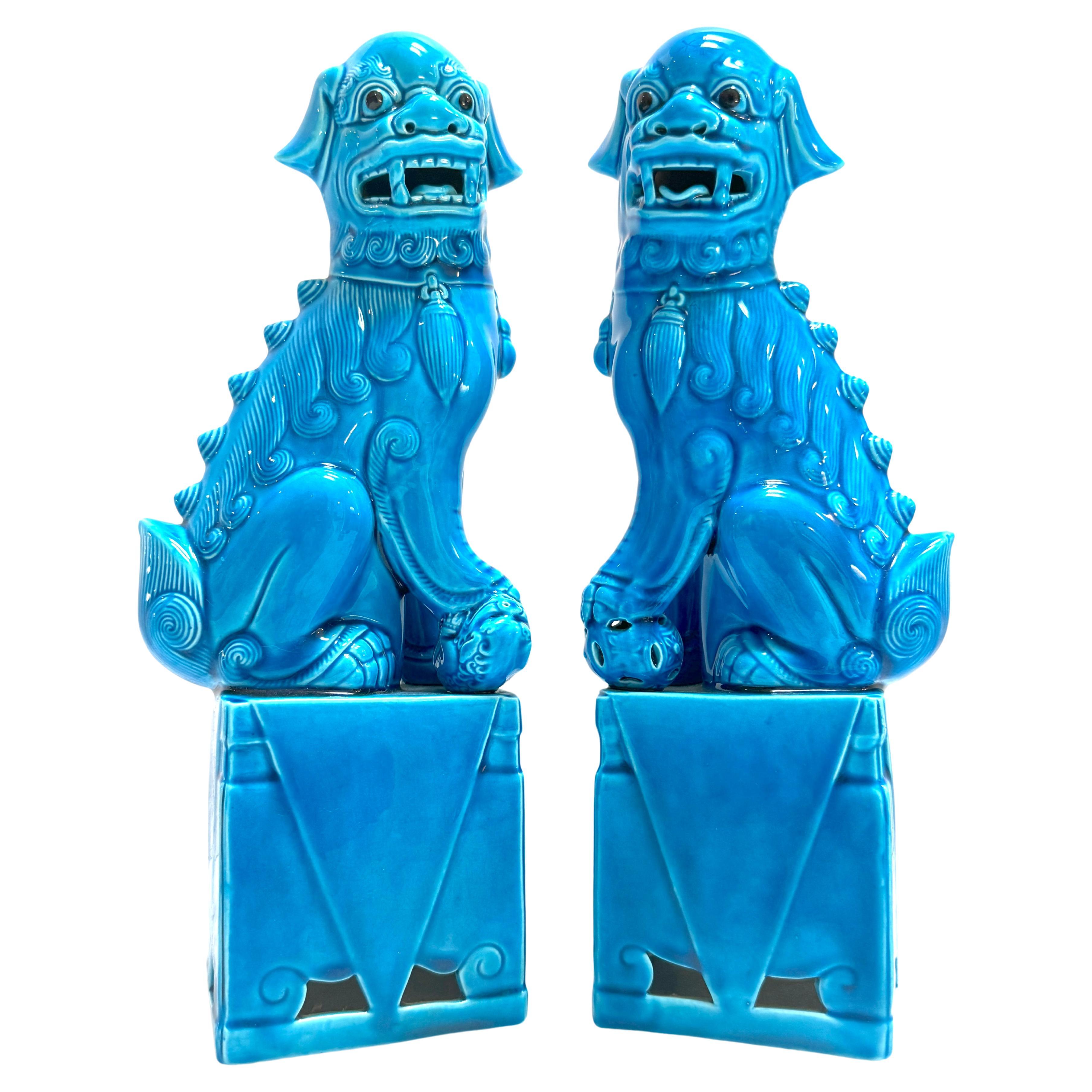 Large Pair of Chinese Export Turquoise Foo Dogs