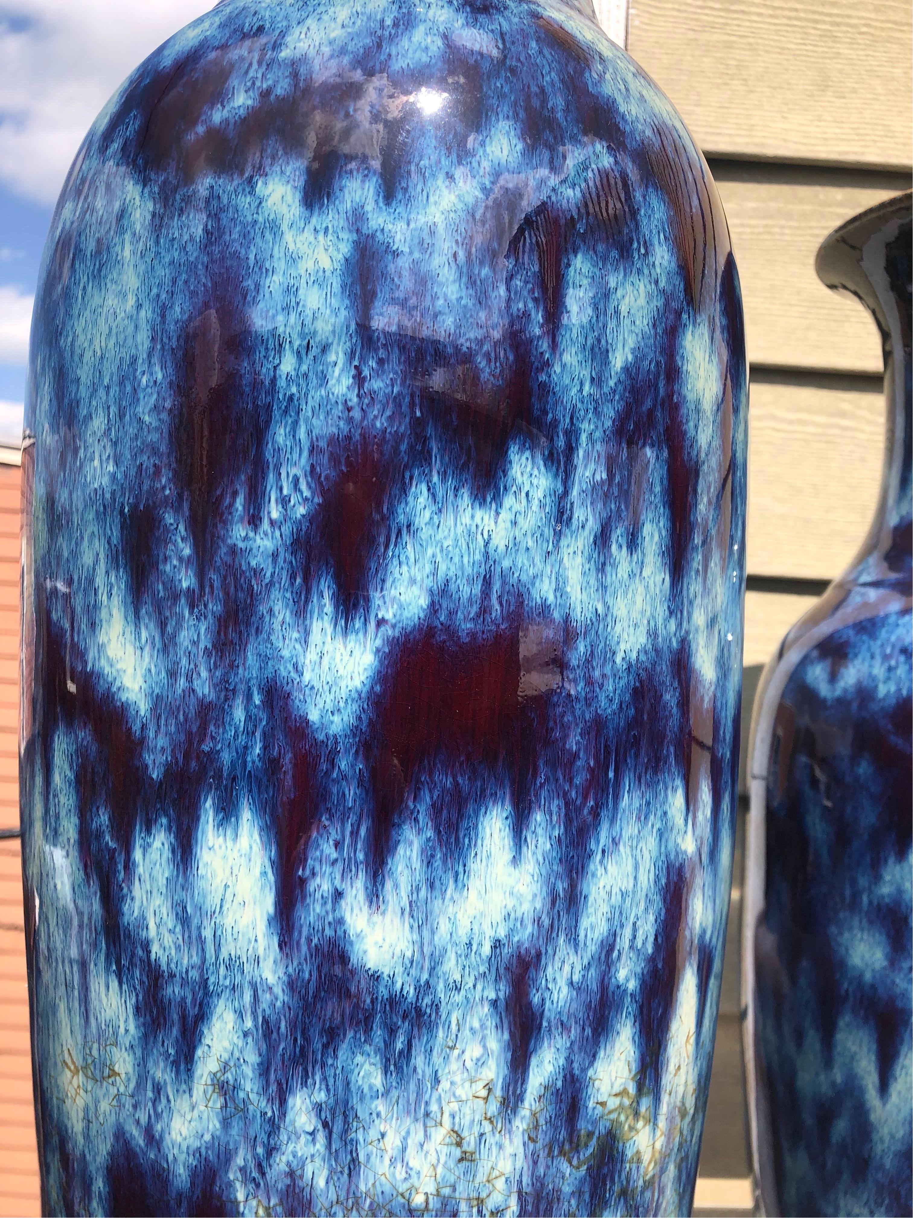 Large Pair of Chinese Flambé Glazed Porcelain Vases In Good Condition In Charleston, SC
