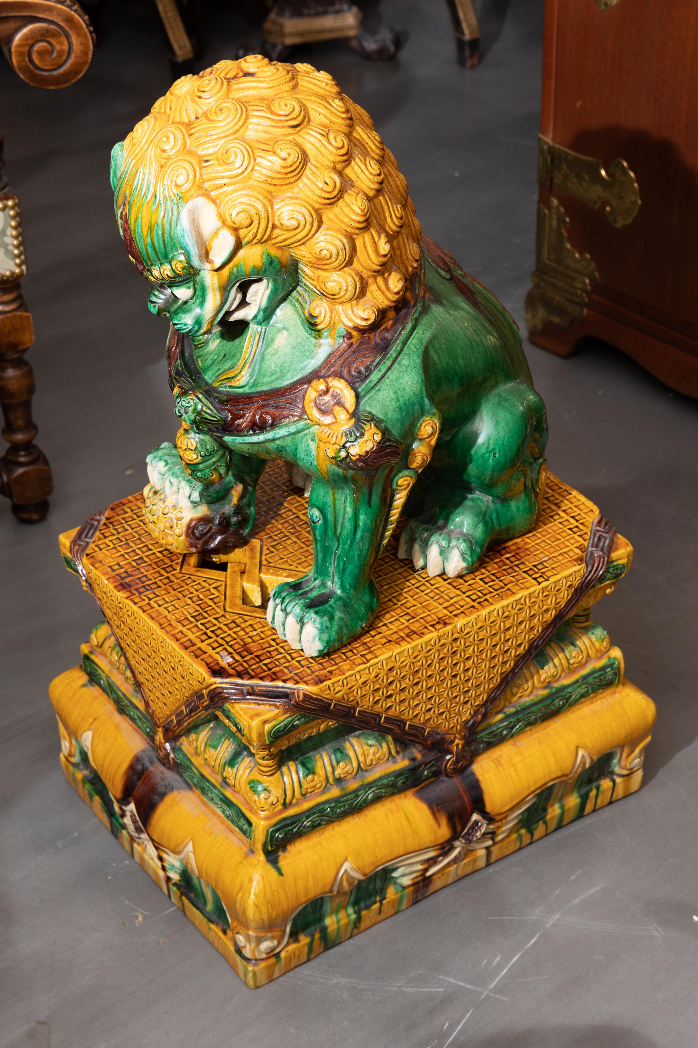 Other Large Pair of Chinese Foo Dogs on Plinths For Sale