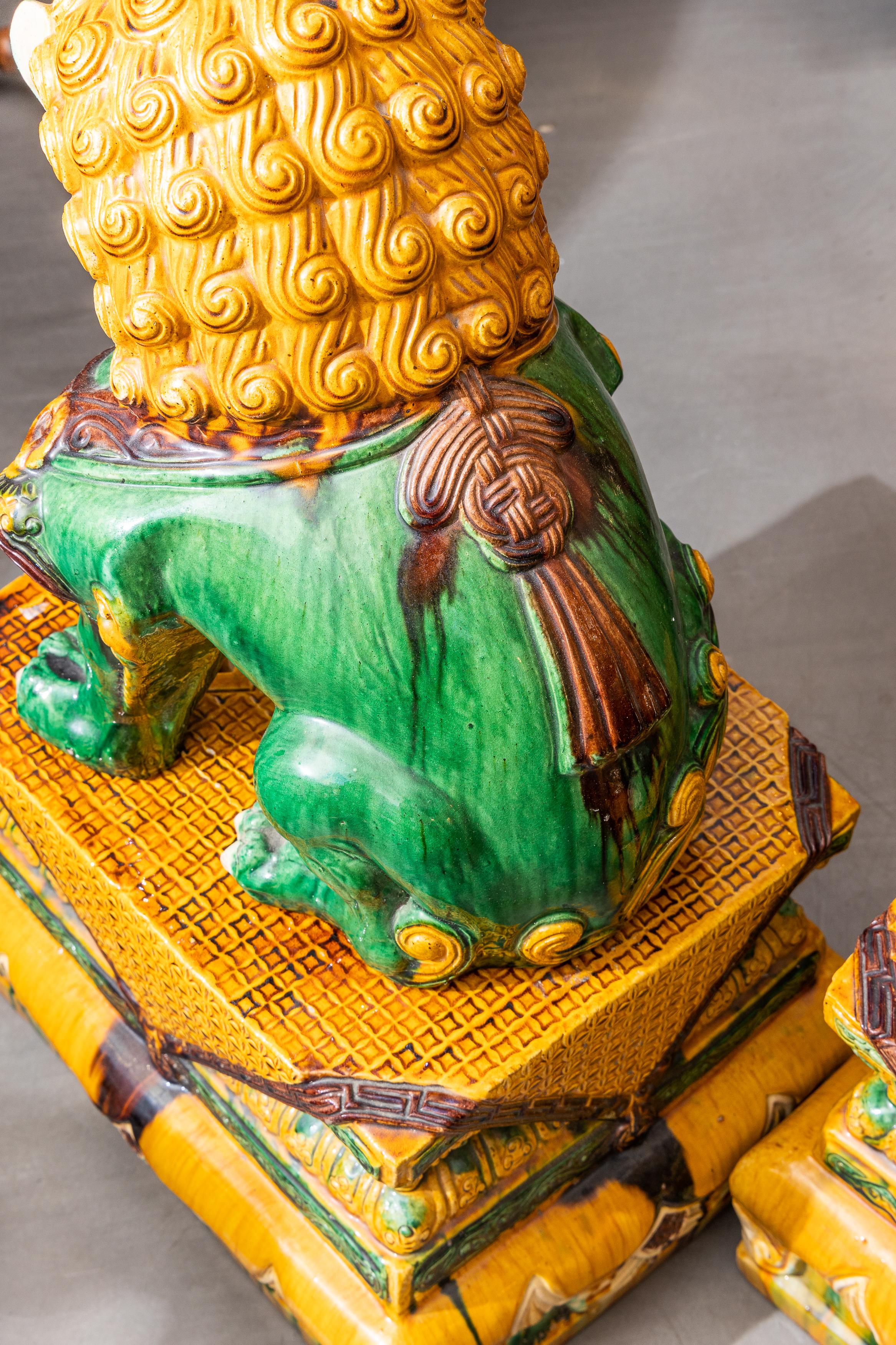 Other Large Pair of Chinese Foo Dogs on Plinths