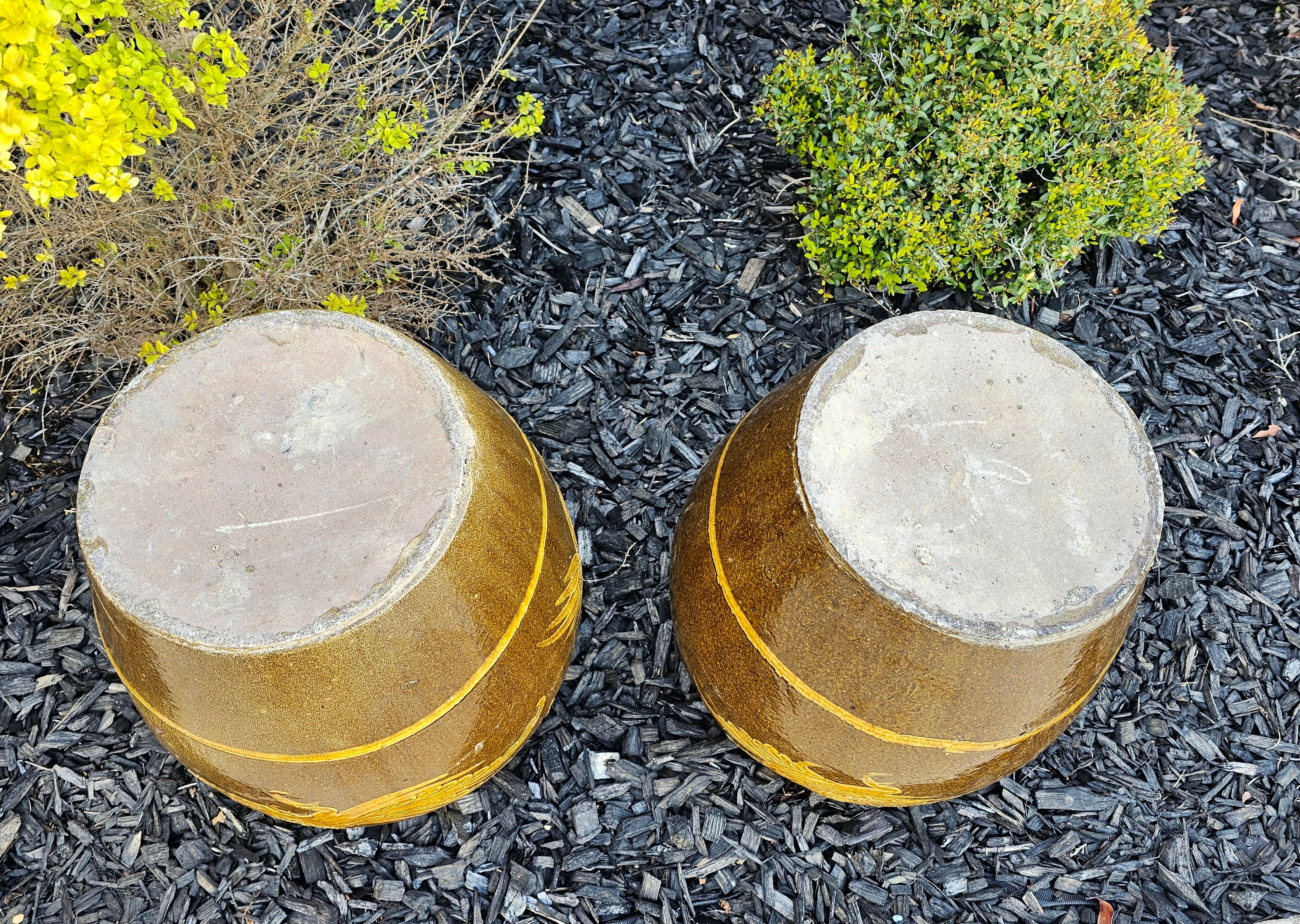 Large Pair of Chinese Glazed Earthenware Covered Martaban Storage Jars For Sale 12