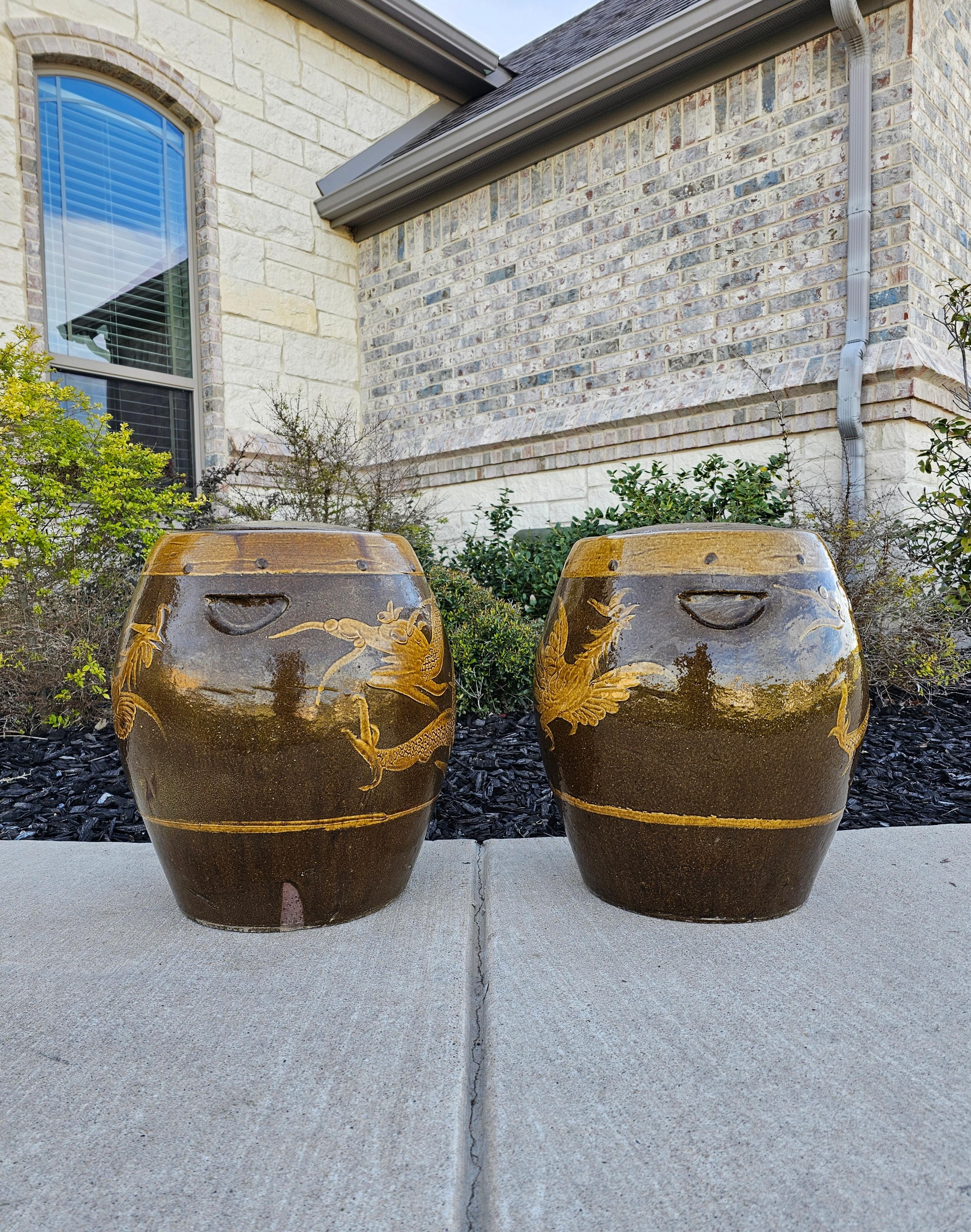 Large Pair of Chinese Glazed Earthenware Covered Martaban Storage Jars For Sale 13