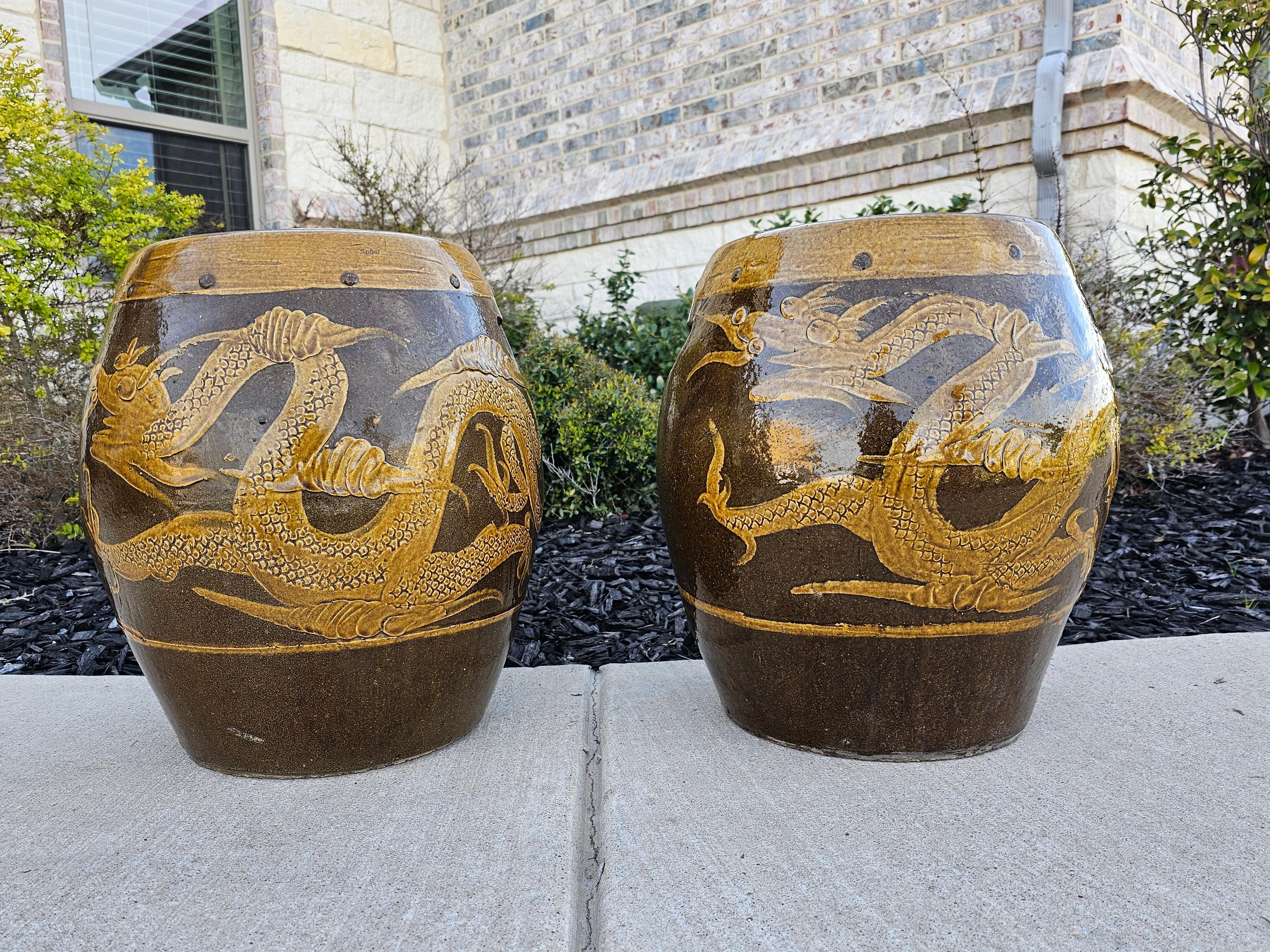 Ming Large Pair of Chinese Glazed Earthenware Covered Martaban Storage Jars For Sale