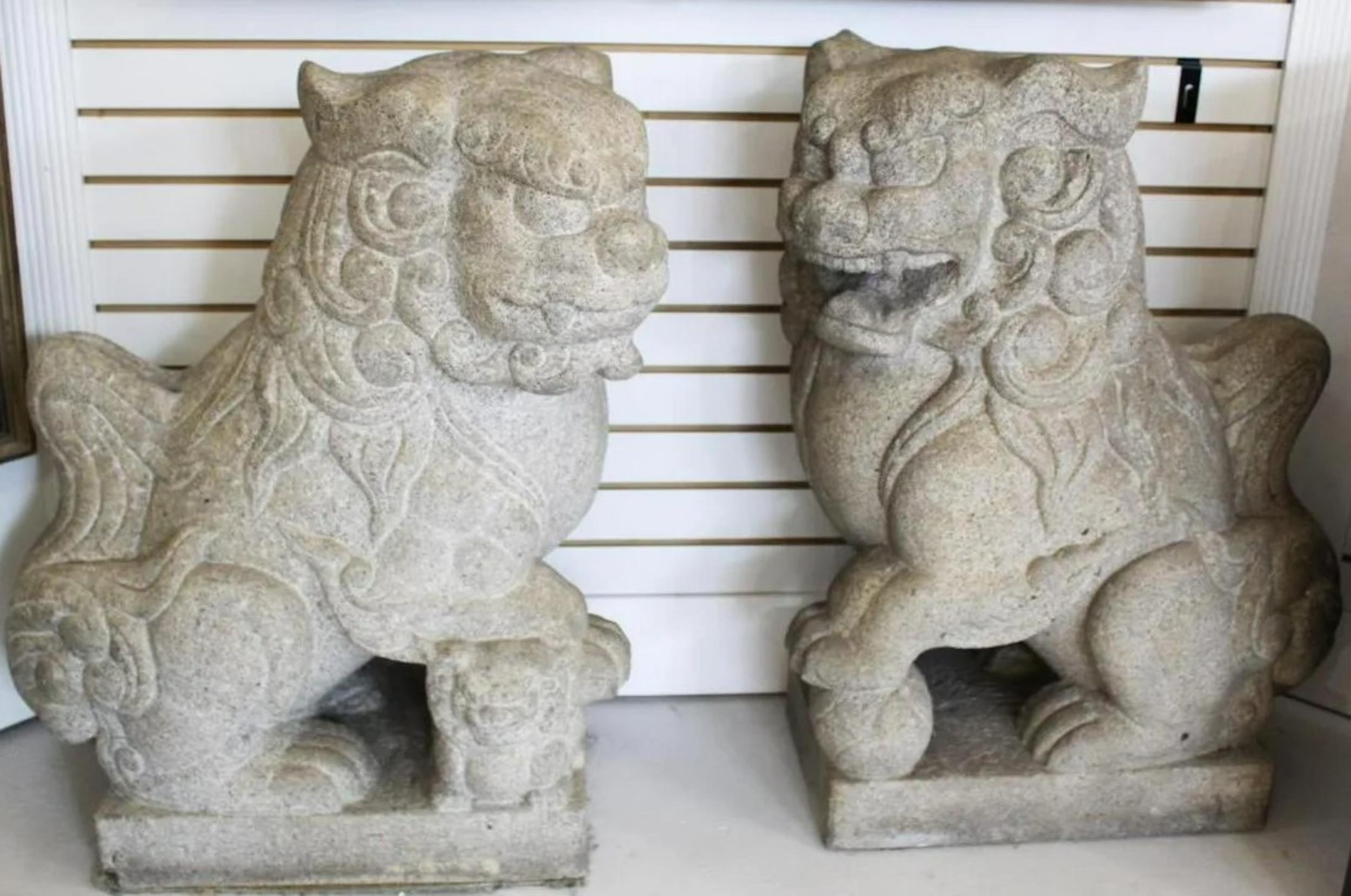 Large Pair of Chinese Granite Guardian Lions For Sale 6