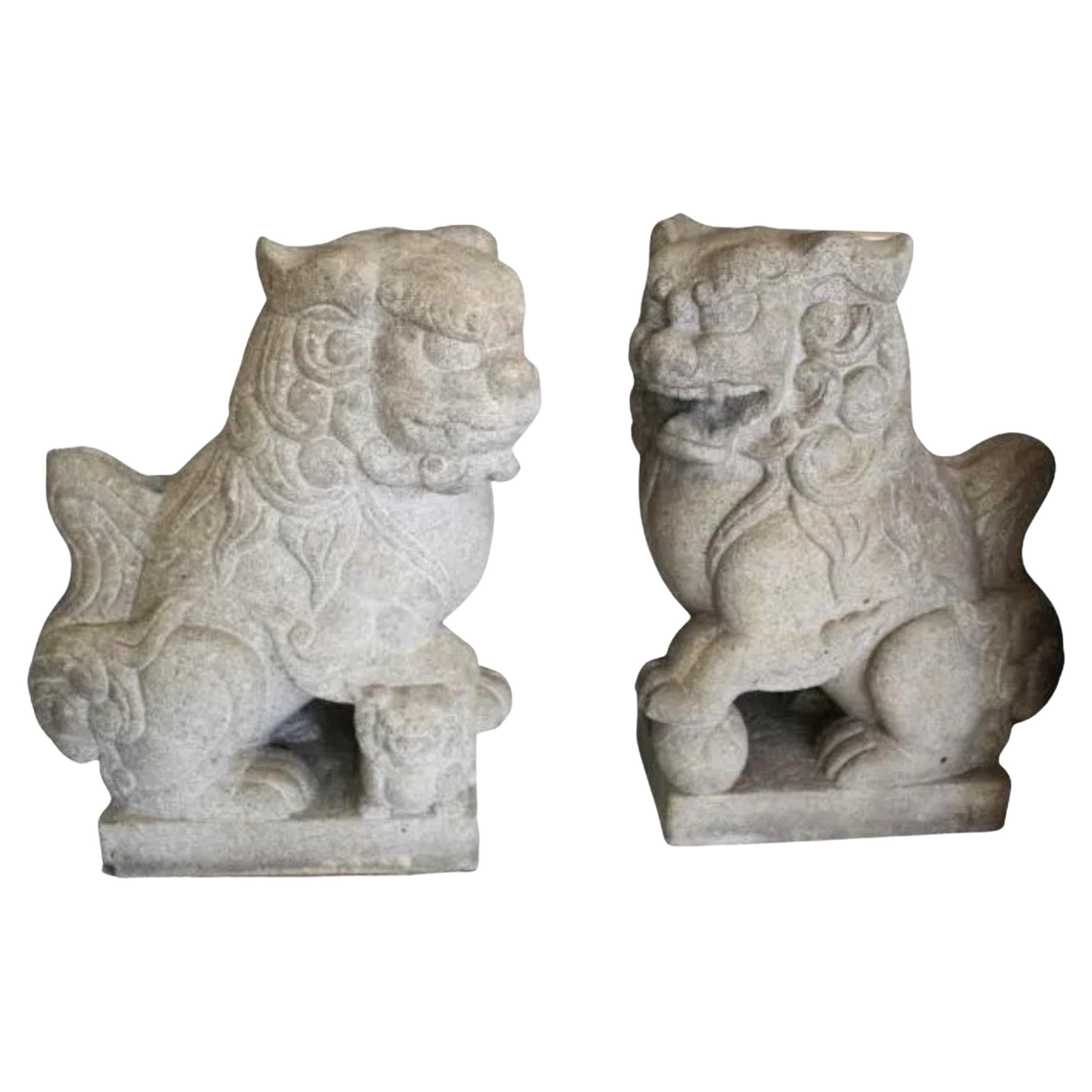 Large Pair of Chinese Granite Guardian Lions For Sale