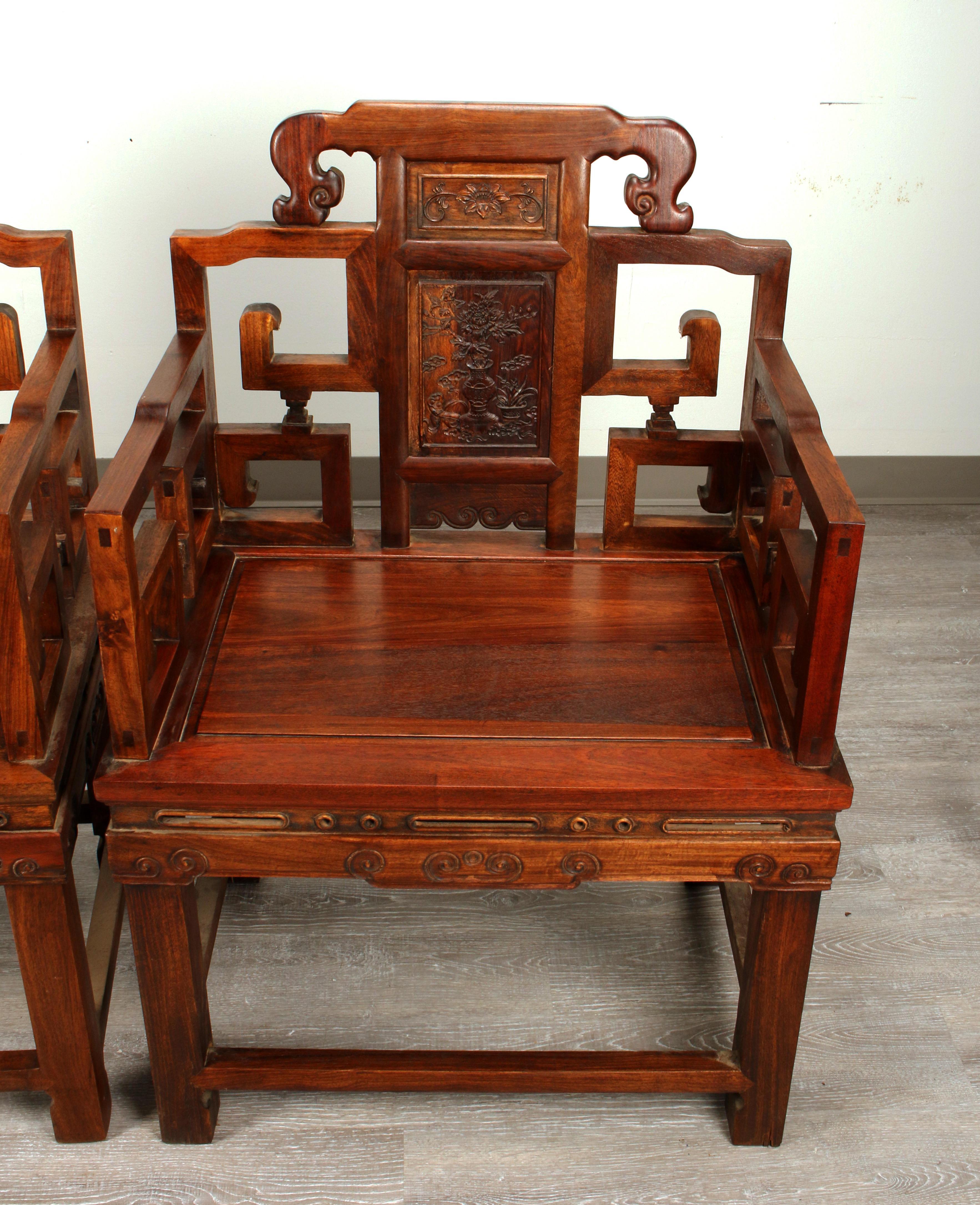Large Pair of Chinese Hongmu Arm Chairs In Excellent Condition For Sale In Norton, MA