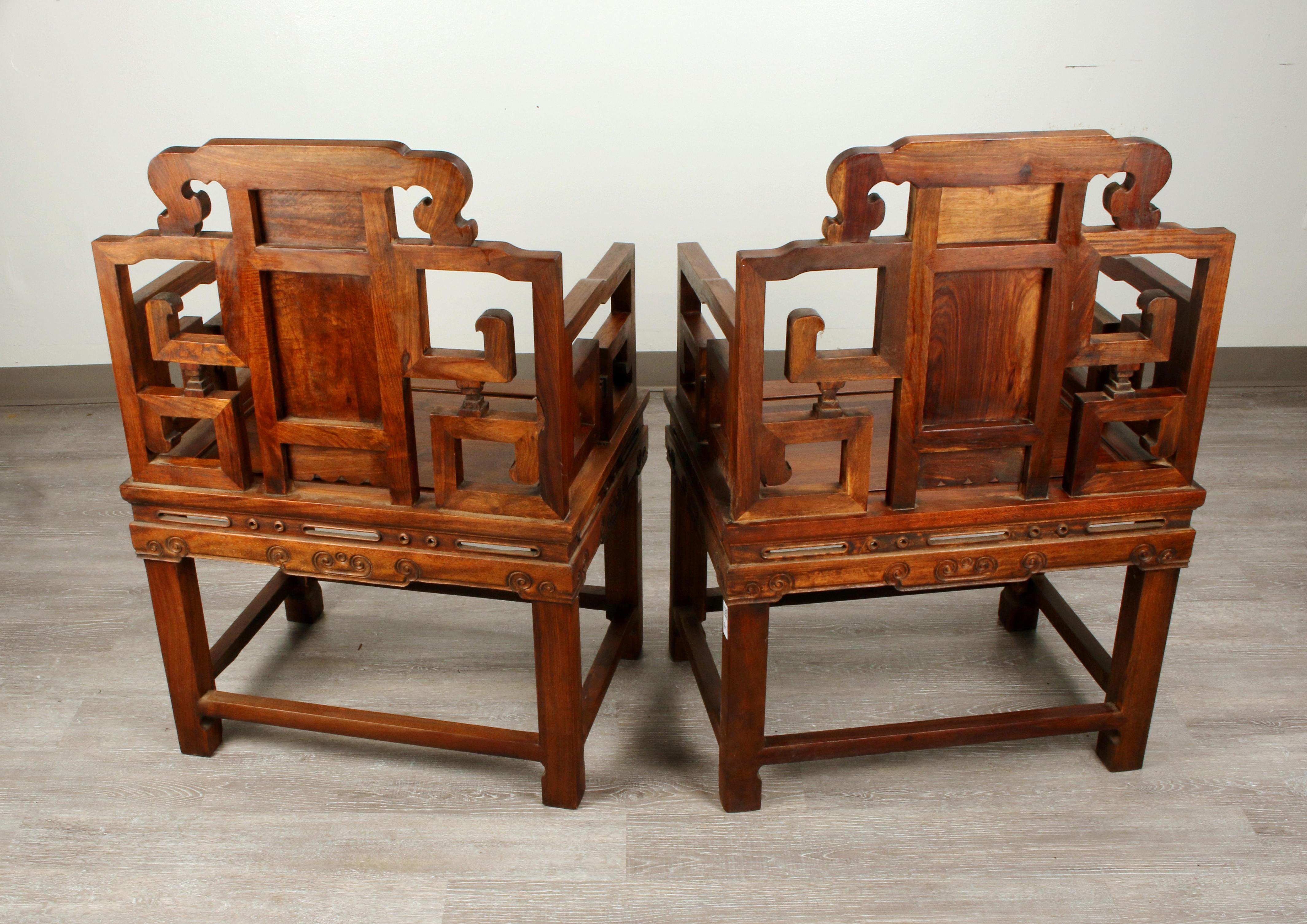 Wood Large Pair of Chinese Hongmu Arm Chairs For Sale