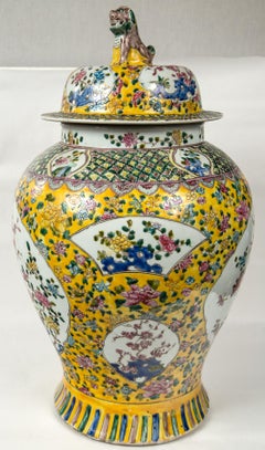 Large Pair of Chinese Porcelain Covered Jars