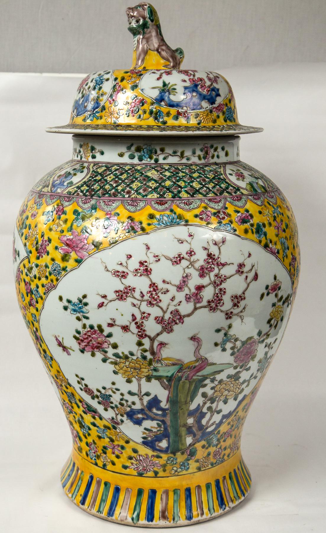Large Pair of Chinese Porcelain Covered Jars For Sale 4