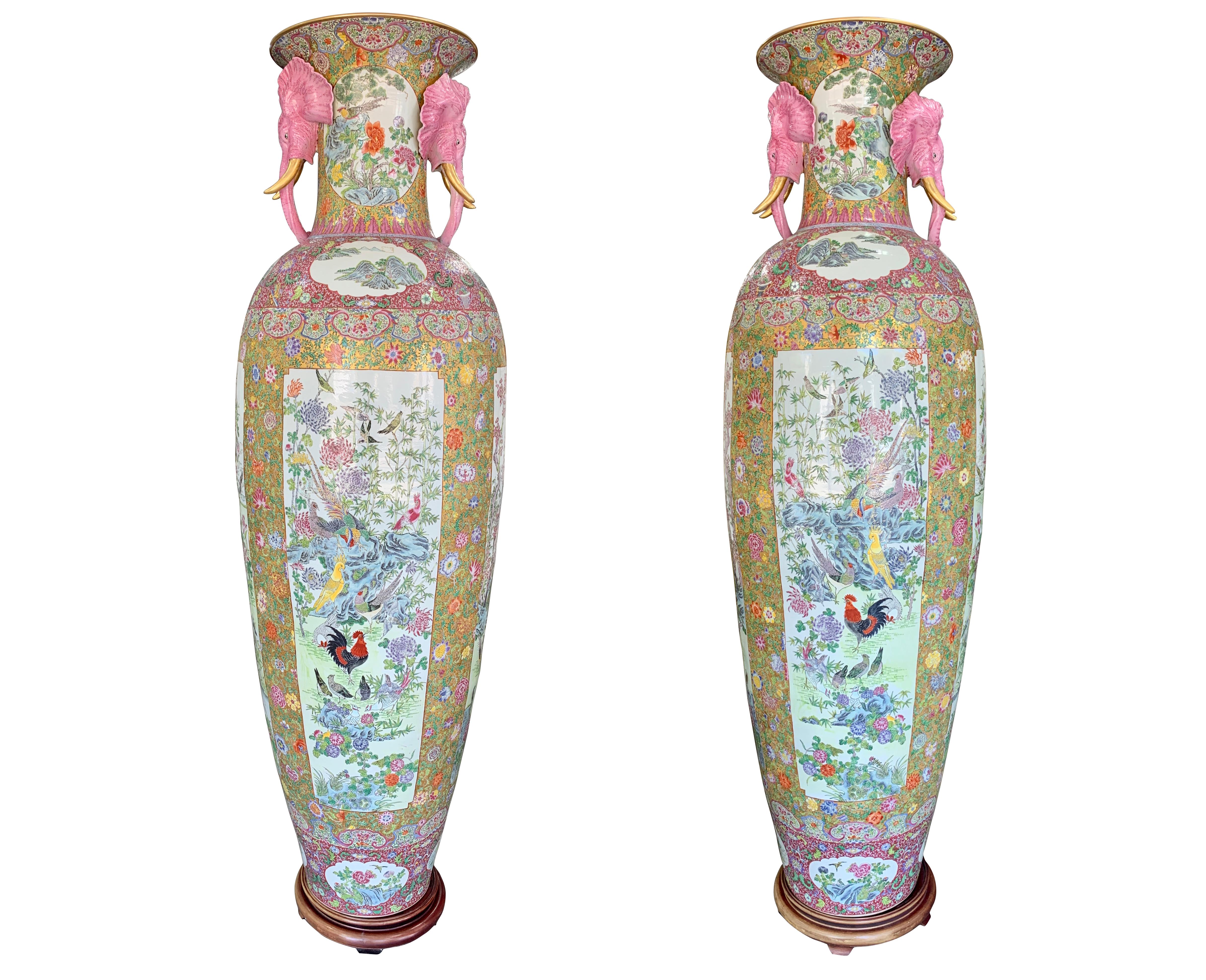 Monumental Pair of Chinese Rose Canton Porcelain Palace Vases 13