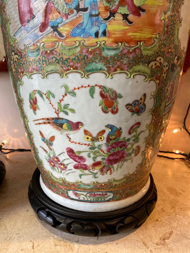 Large Pair of Chinese Rose Medallion Vases before 1850 For Sale at 1stdibs