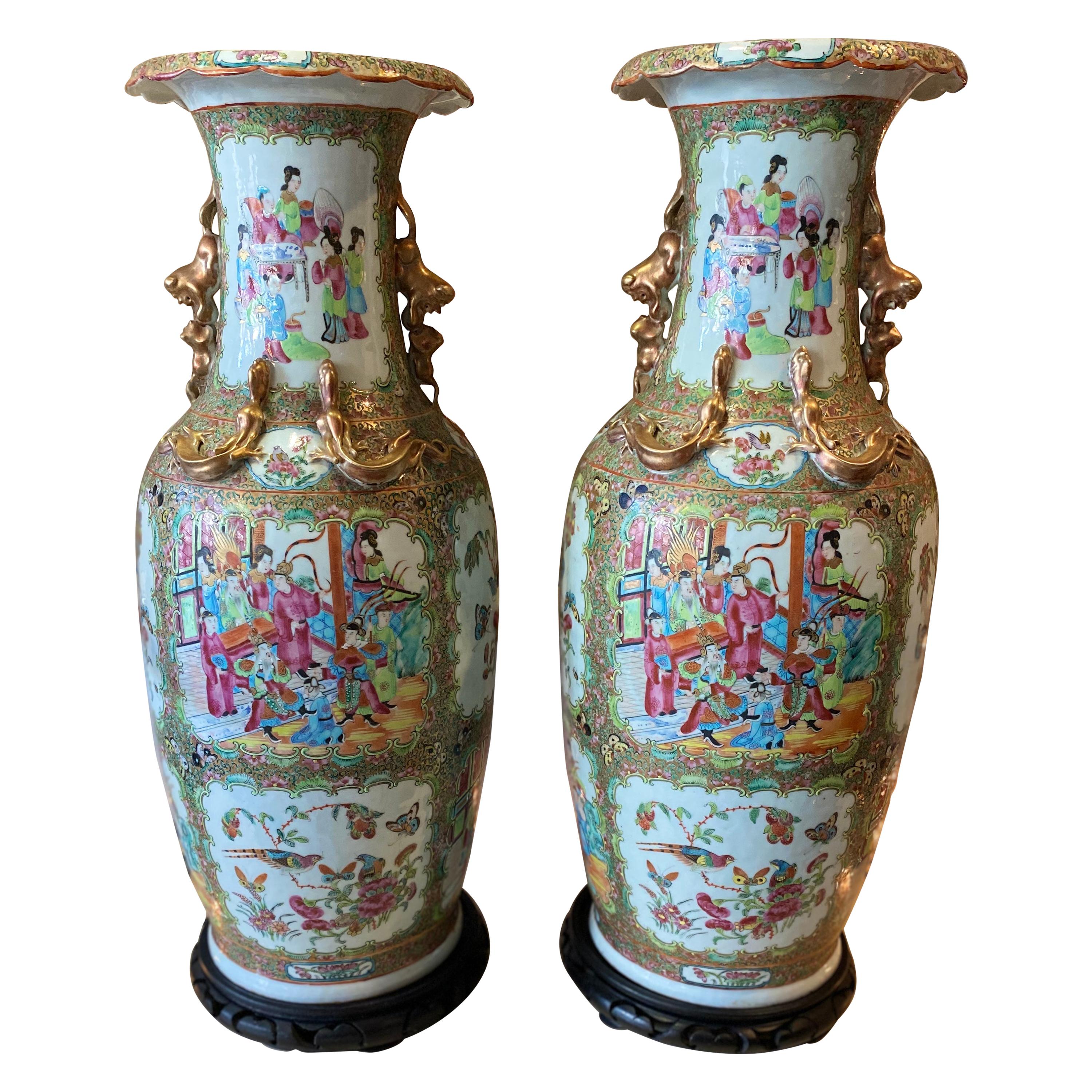 Large Pair of Chinese Rose Medallion Vases before 1850