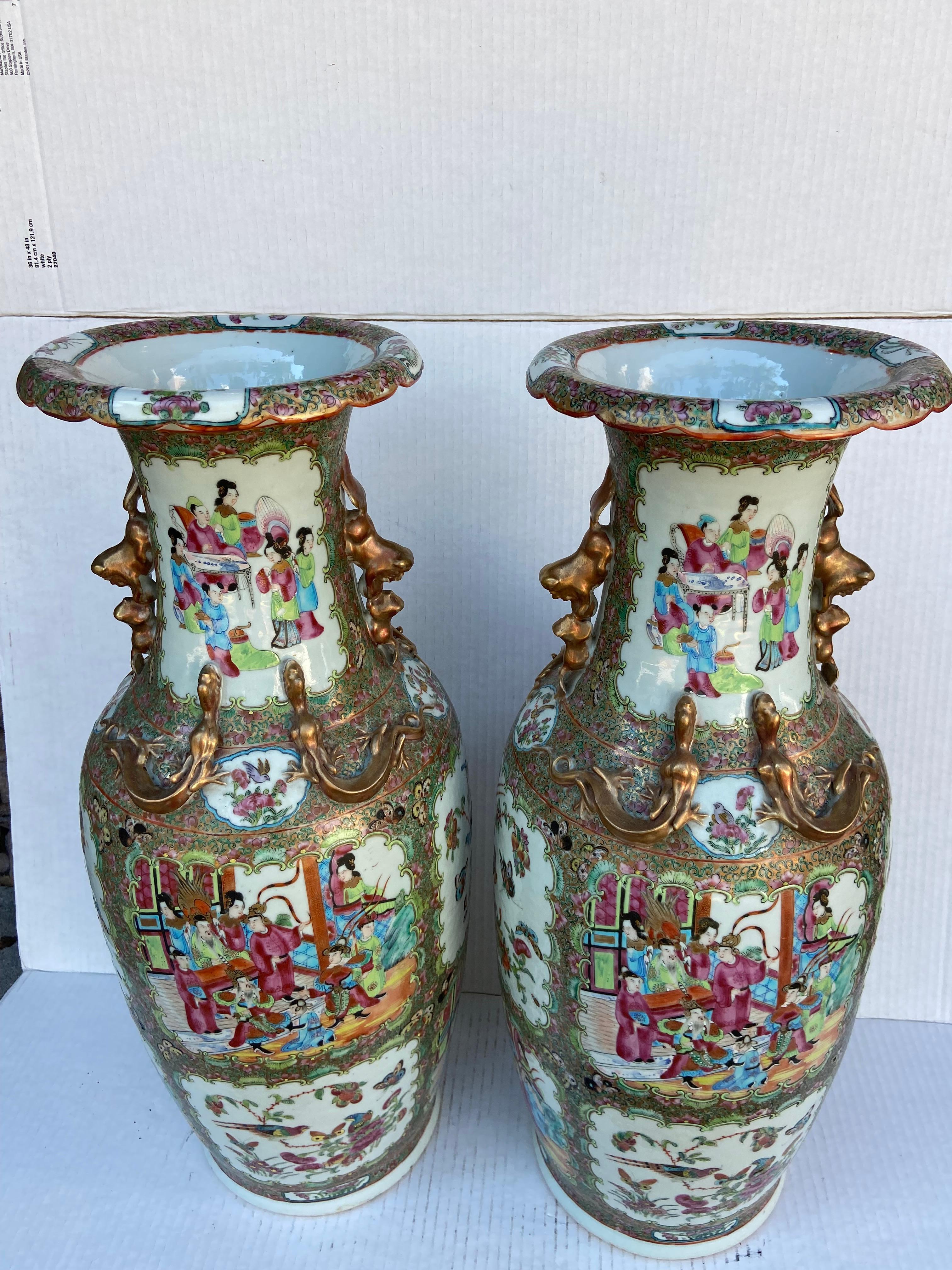 Chinese Export Large Pair of Chinese Rose Medallion Vases