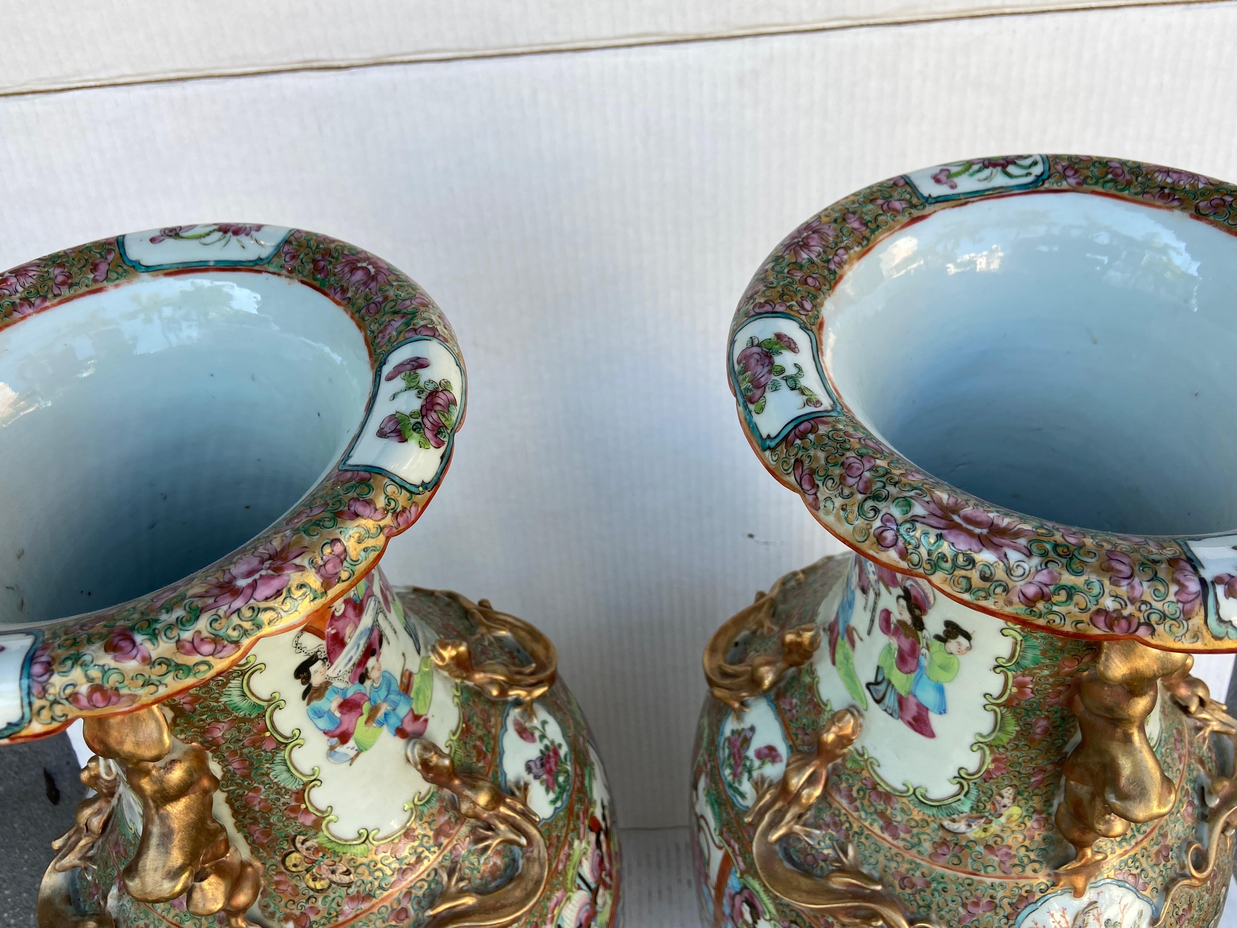 Porcelain Large Pair of Chinese Rose Medallion Vases