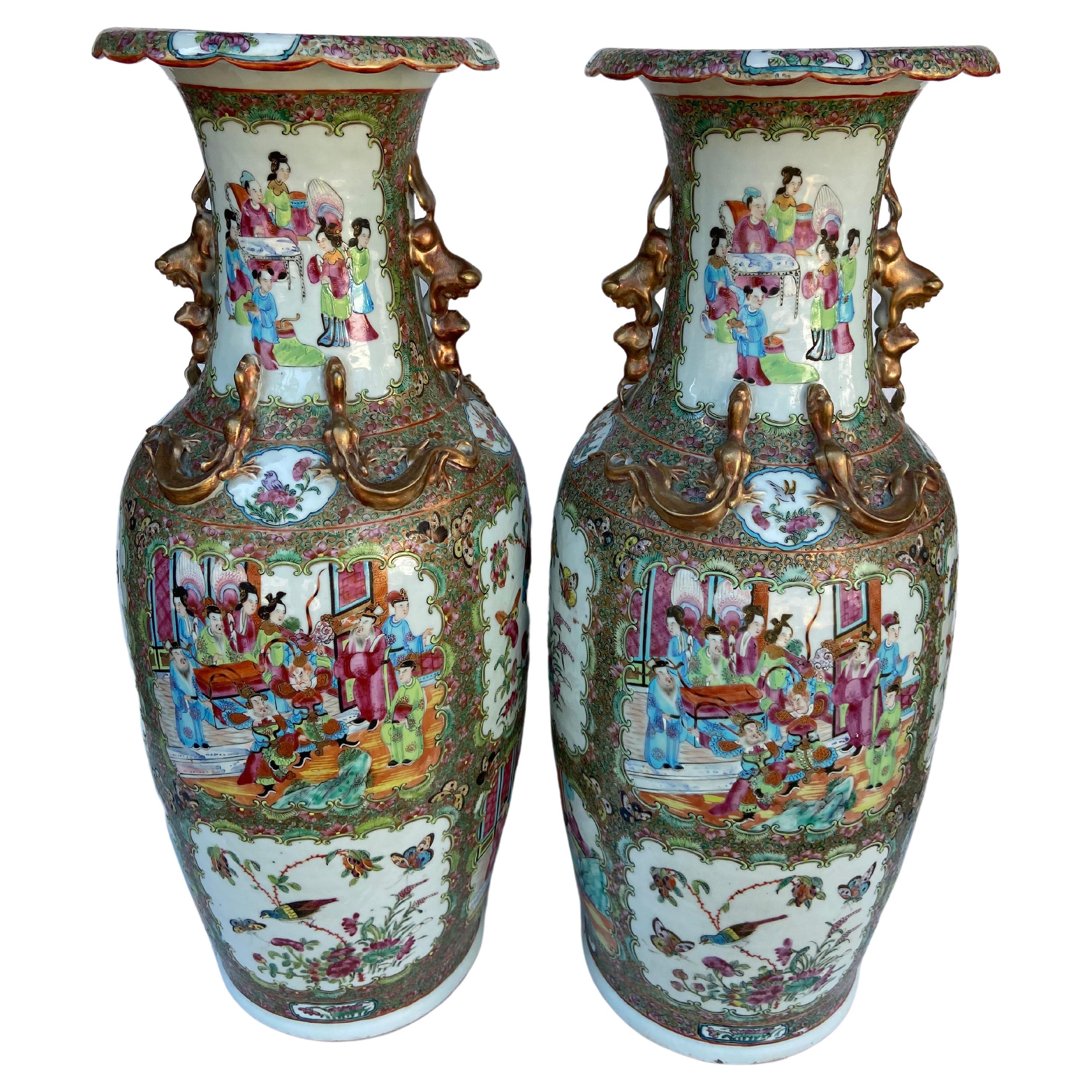 Large Pair of Chinese Rose Medallion Vases
