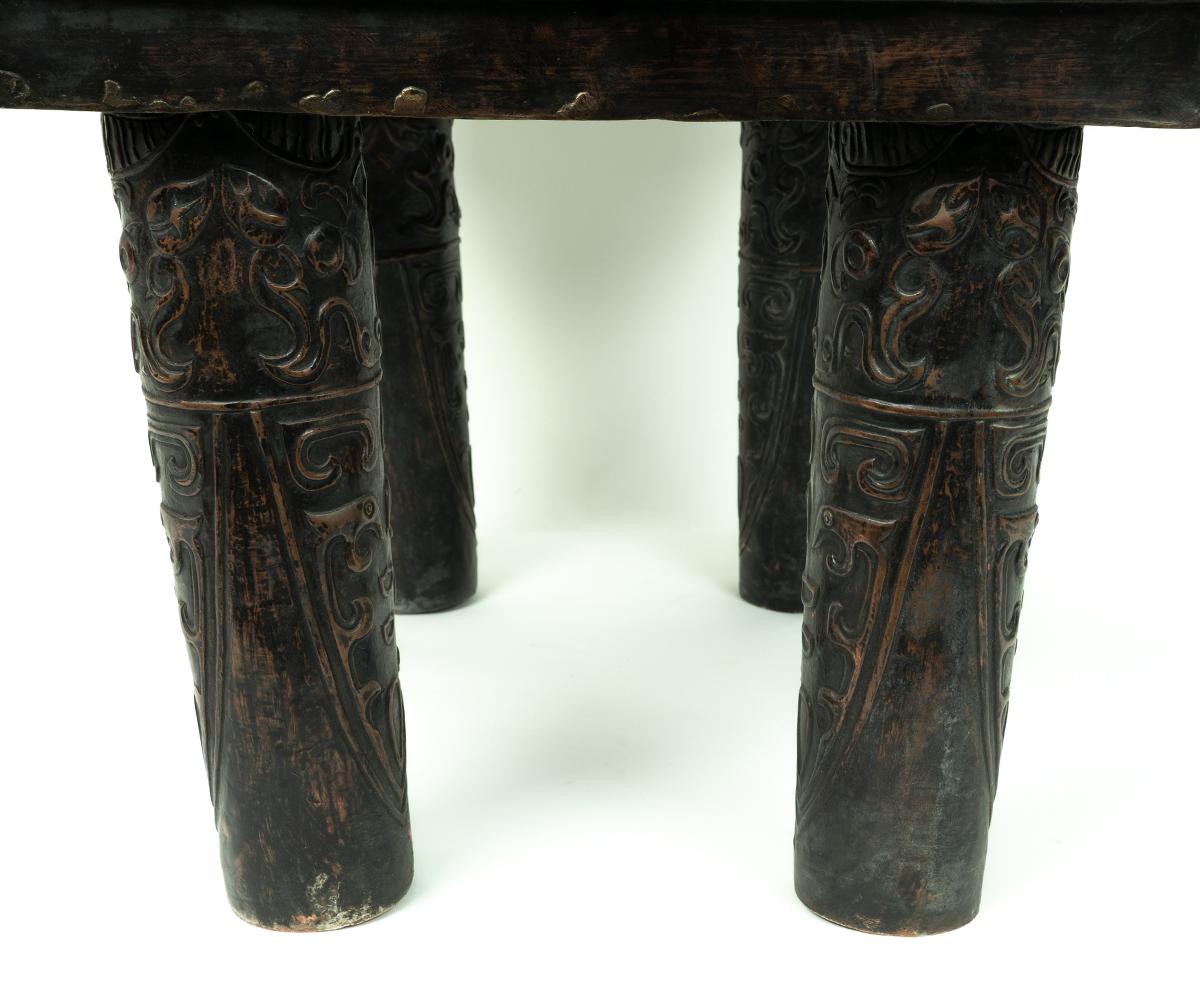 Large Pair of Chinese Shang Style Bronze Planters with Liner For Sale 8