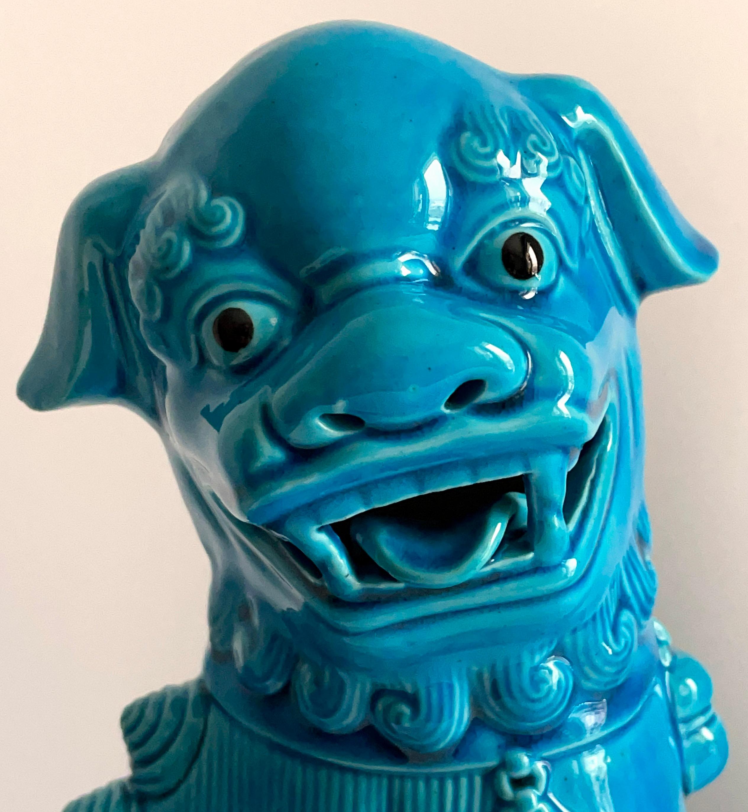 Large Pair of Chinese Turquoise Glazed Porcelain Mounted Foo Dogs 1