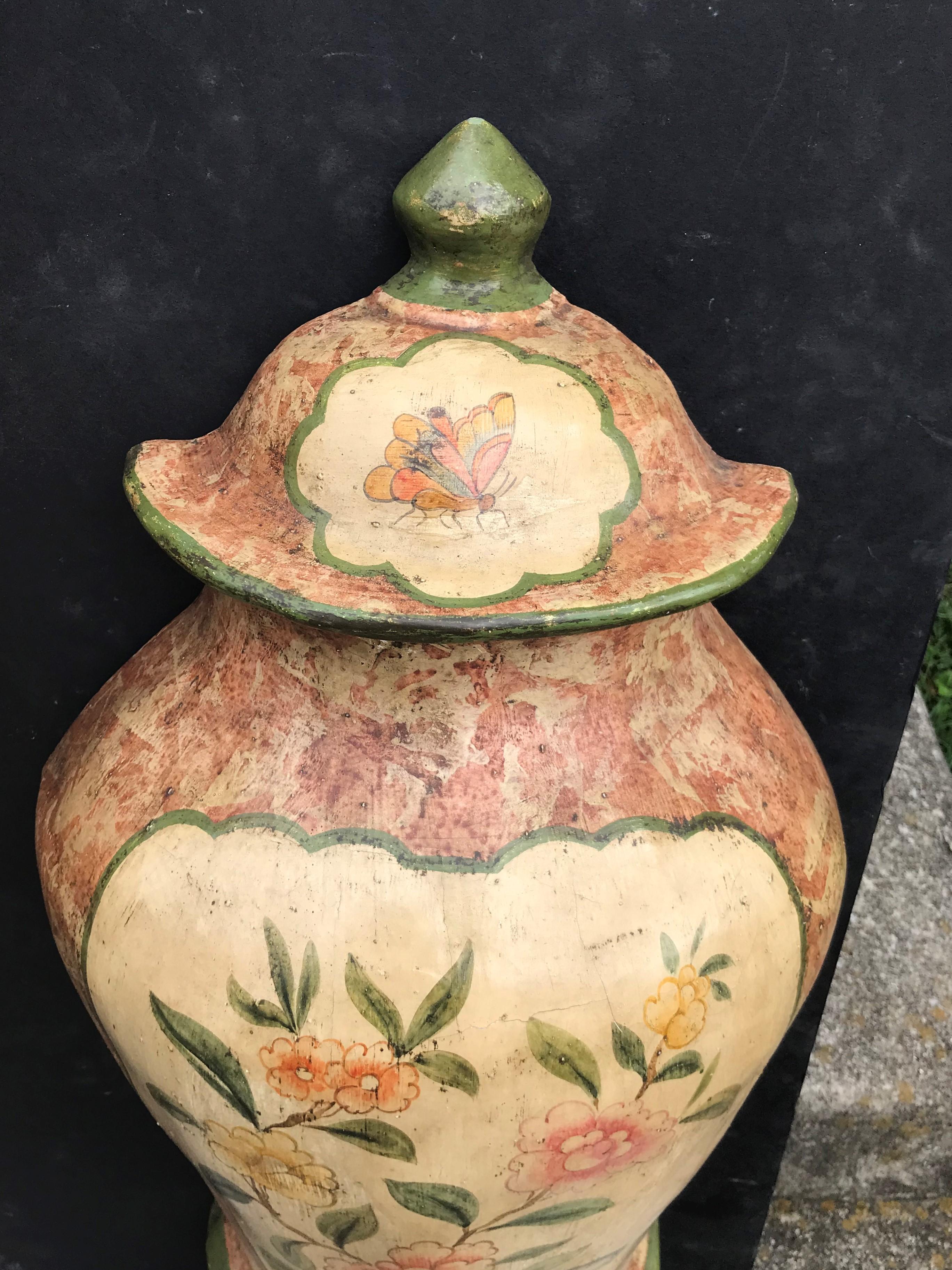 Rather Large Pair of Chinoiserie Papier Mache Faux Urns Parish-Hadley In Good Condition In Nashville, TN