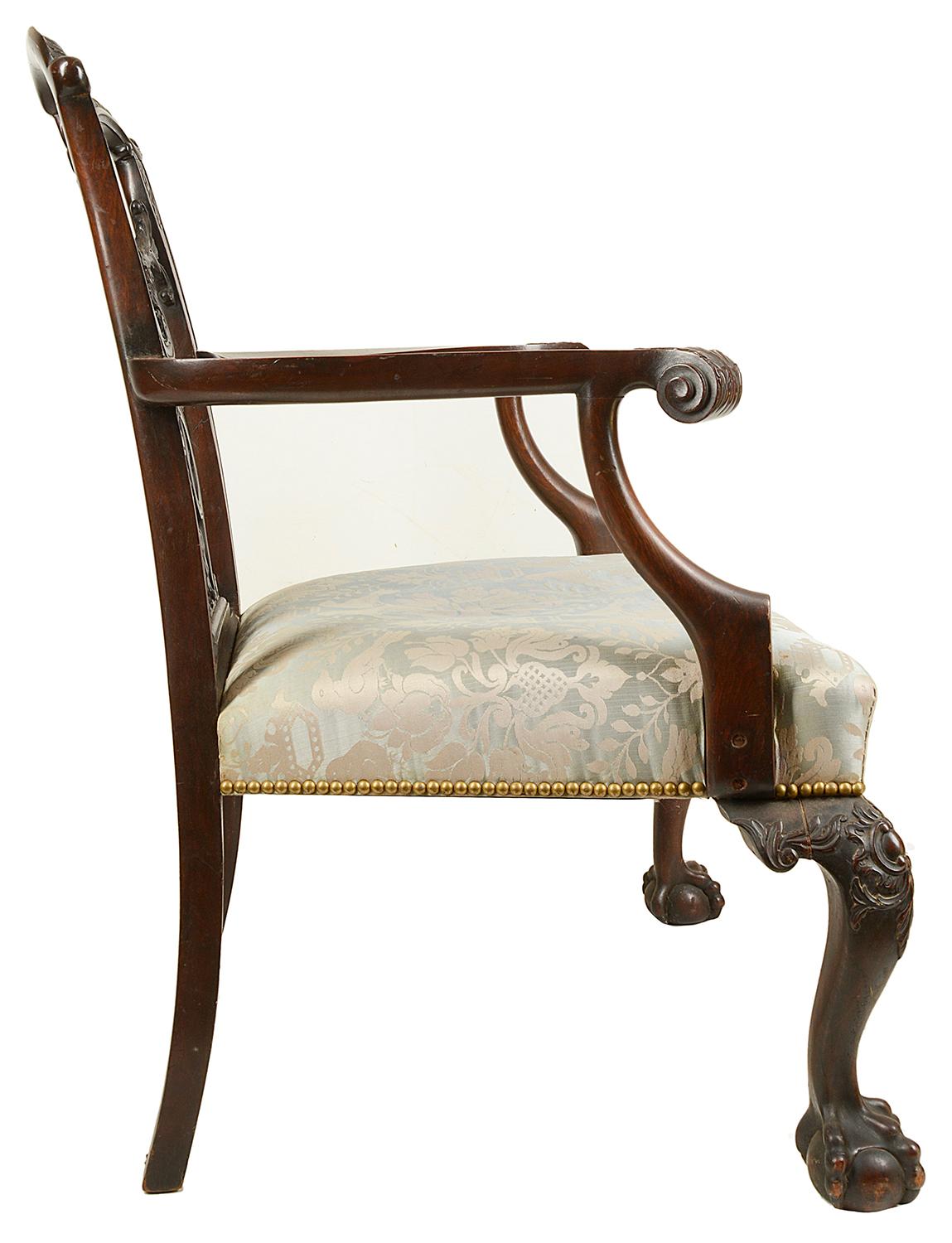 Mahogany Large Pair of Chippendale Ribbon Back Armchairs, 19th Century