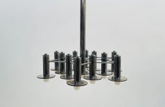Large pair of Chrome chandelier with smoked glass