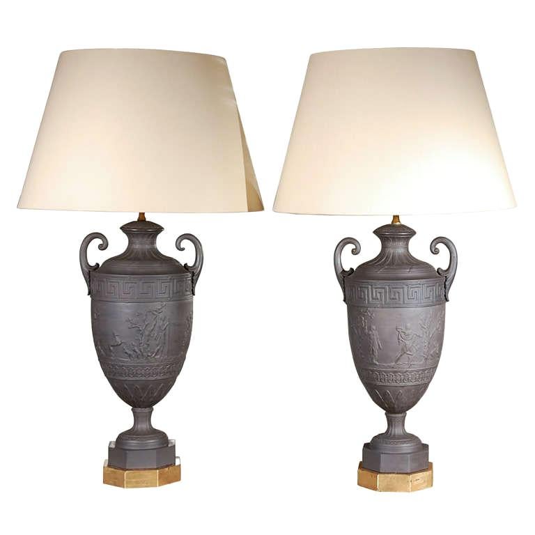 Large Pair of circa 1900, Basalt Lamps