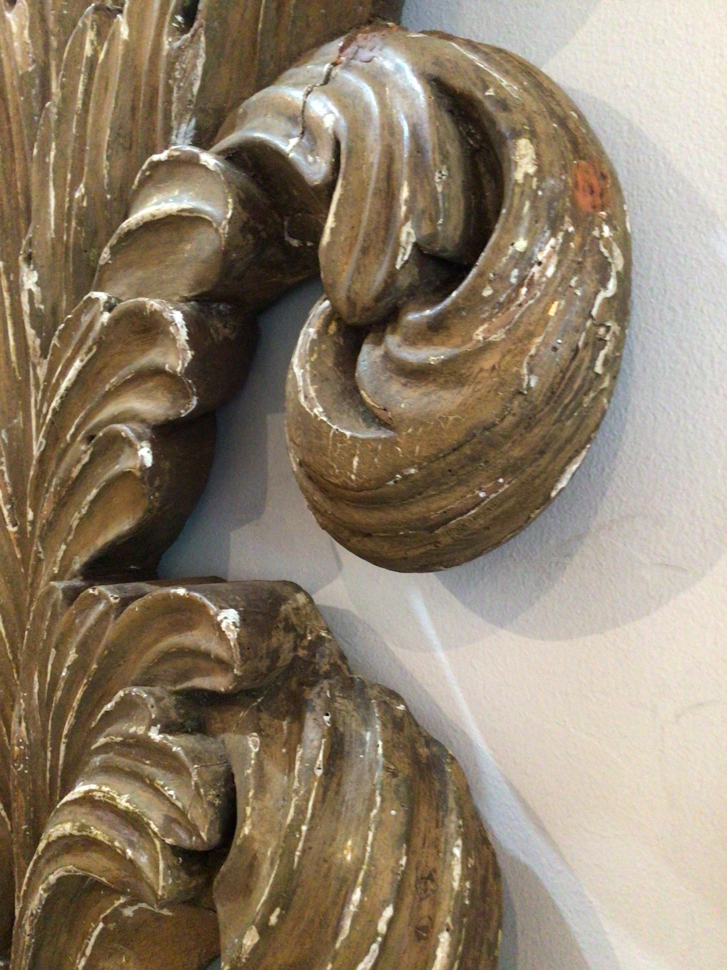 Large pair of circa 19th century Baroque Swedish scrolled painted carvings For Sale 1