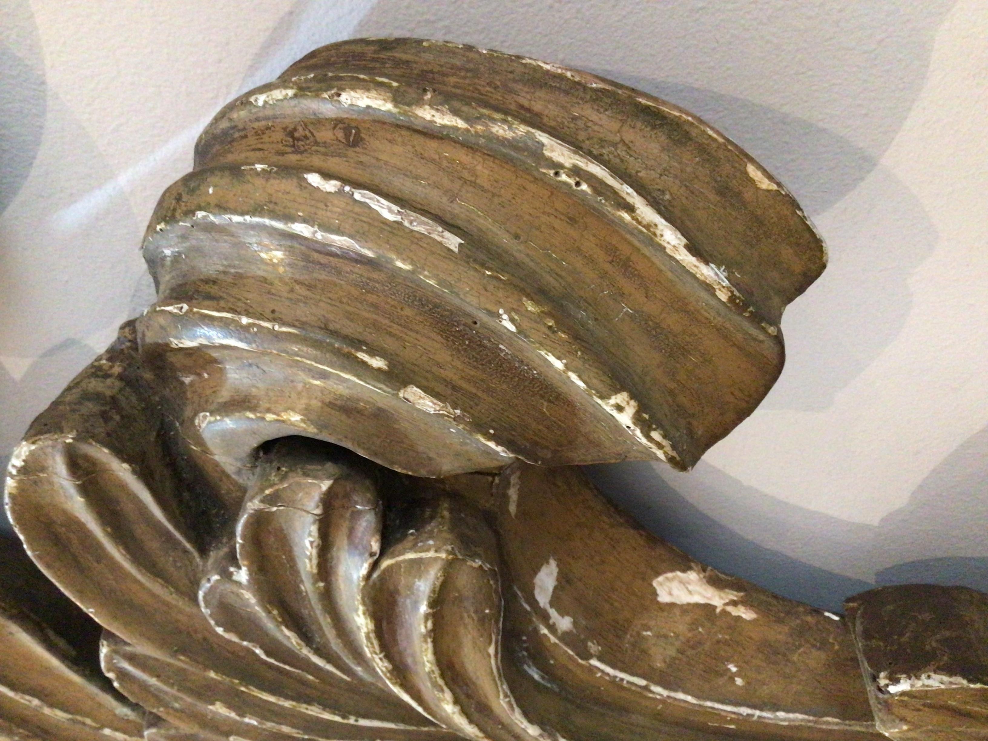 Large pair of circa 19th century Baroque Swedish scrolled painted carvings For Sale 2