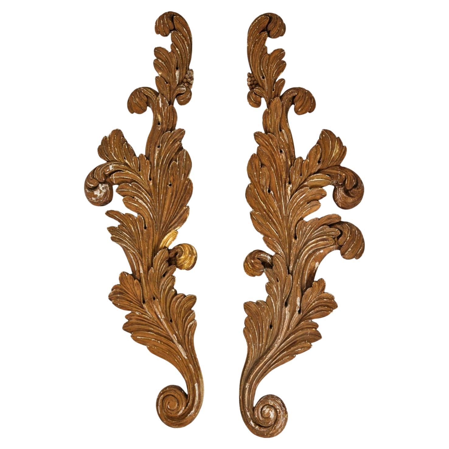 Large pair of circa 19th century Baroque Swedish scrolled painted carvings For Sale