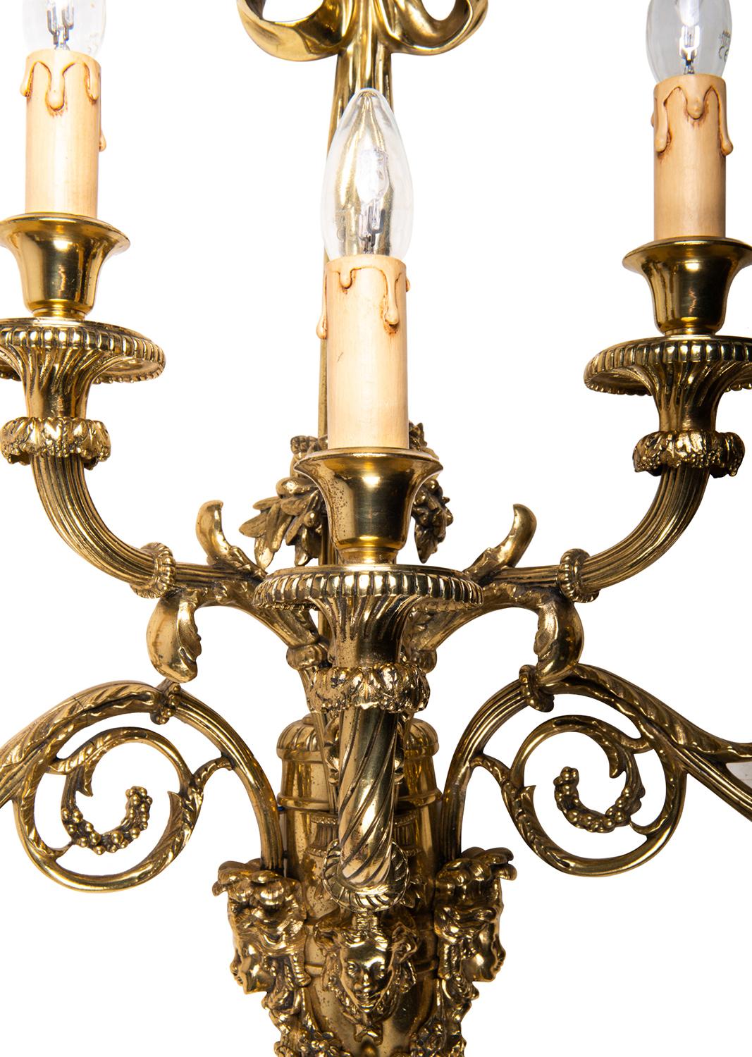 Gilt Large Pair of Classical Gilded Wall Lights, 19th Century For Sale