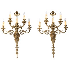 Large Pair of Classical Gilded Wall Lights, 19th Century