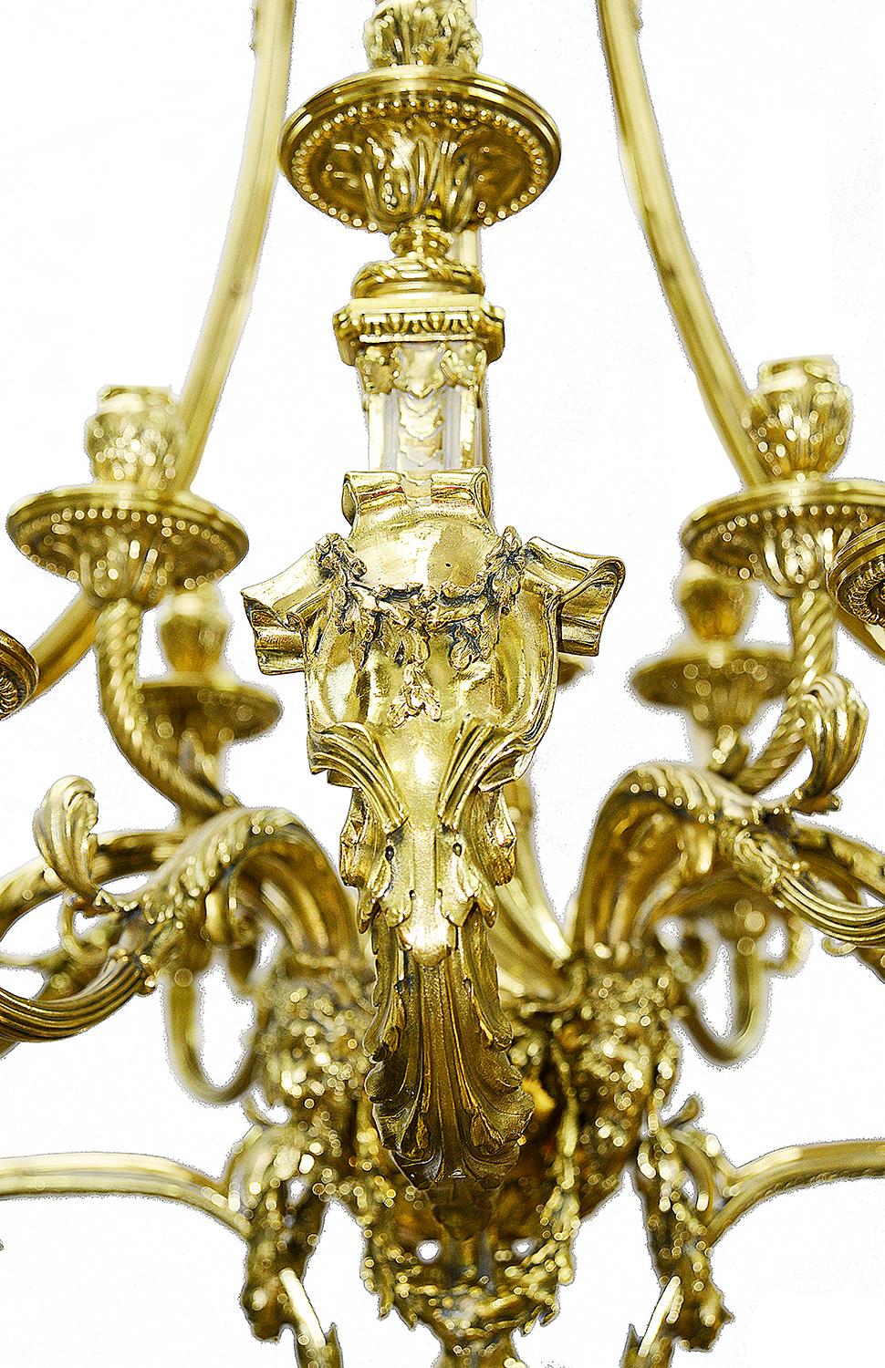 English Large Pair of Classical Ormolu 19th Century Chandeliers For Sale