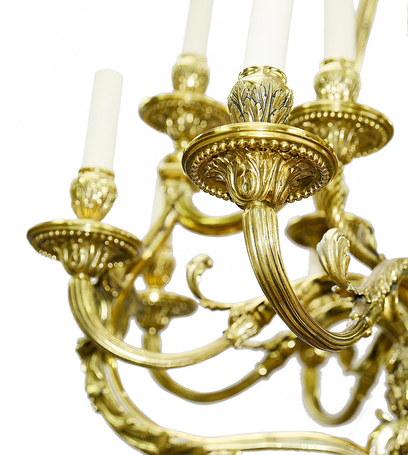 Large Pair of Classical Ormolu 19th Century Chandeliers In Excellent Condition For Sale In Brighton, Sussex