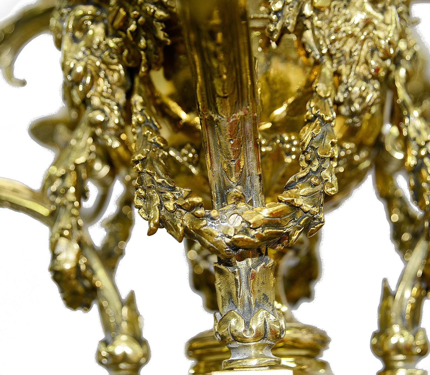 Large Pair of Classical Ormolu 19th Century Chandeliers For Sale 4
