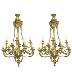 Large Pair of Classical Ormolu 19th Century Chandeliers