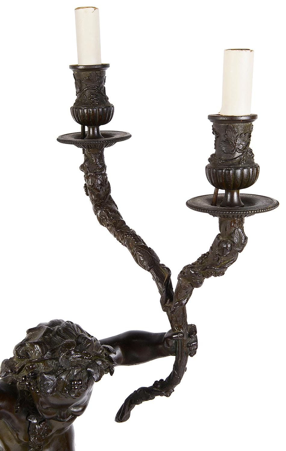 Large Pair of Clodian Bronze Candelabra, 19th Century In Good Condition For Sale In Brighton, Sussex