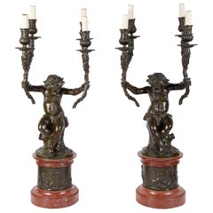 Antique Large Pair of Clodian Bronze Candelabra, 19th Century