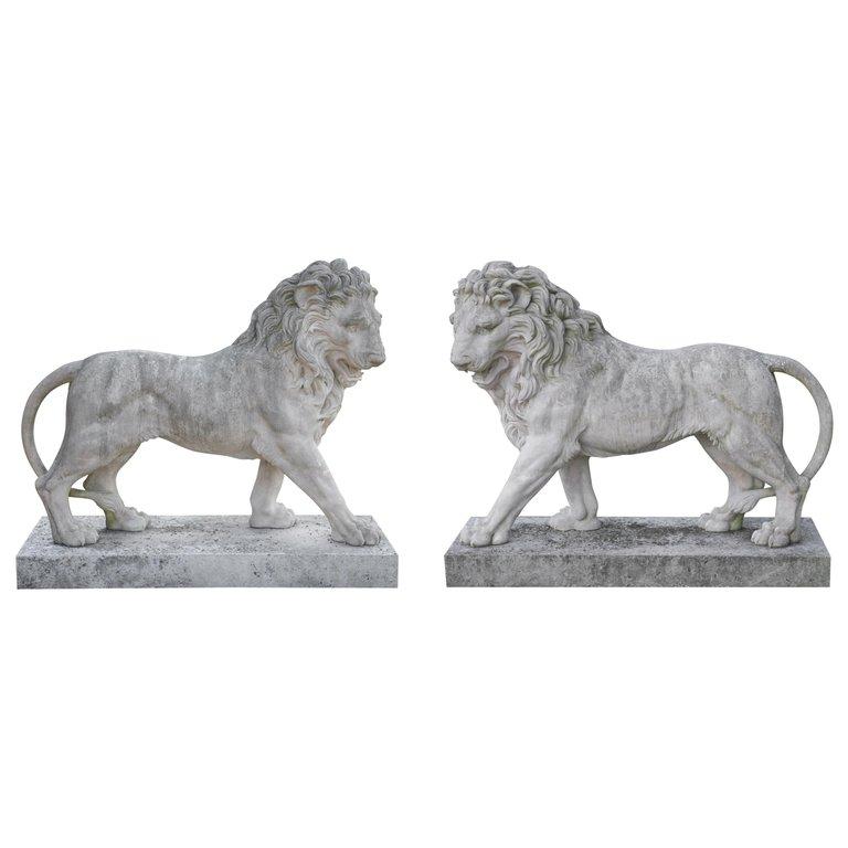 Large Pair of Coade Standing Lions