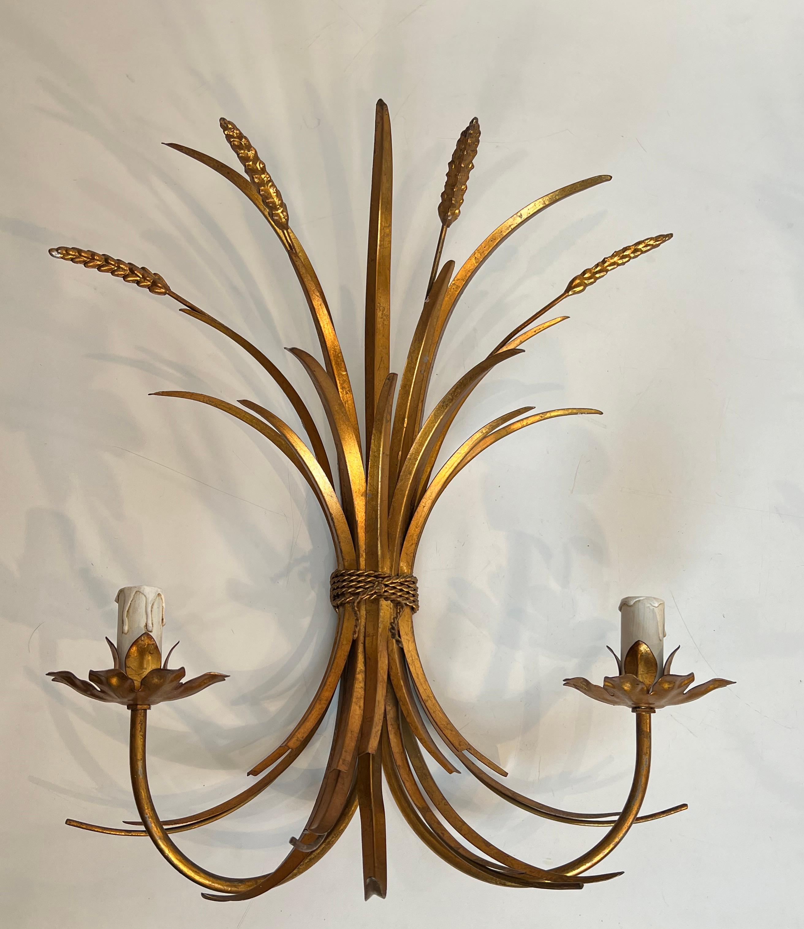 Gran Pareja de Apliques de Orejas de Trigo en Metal Dorado Canal Coco en Bueno estado para la venta en Marcq-en-Barœul, Hauts-de-France