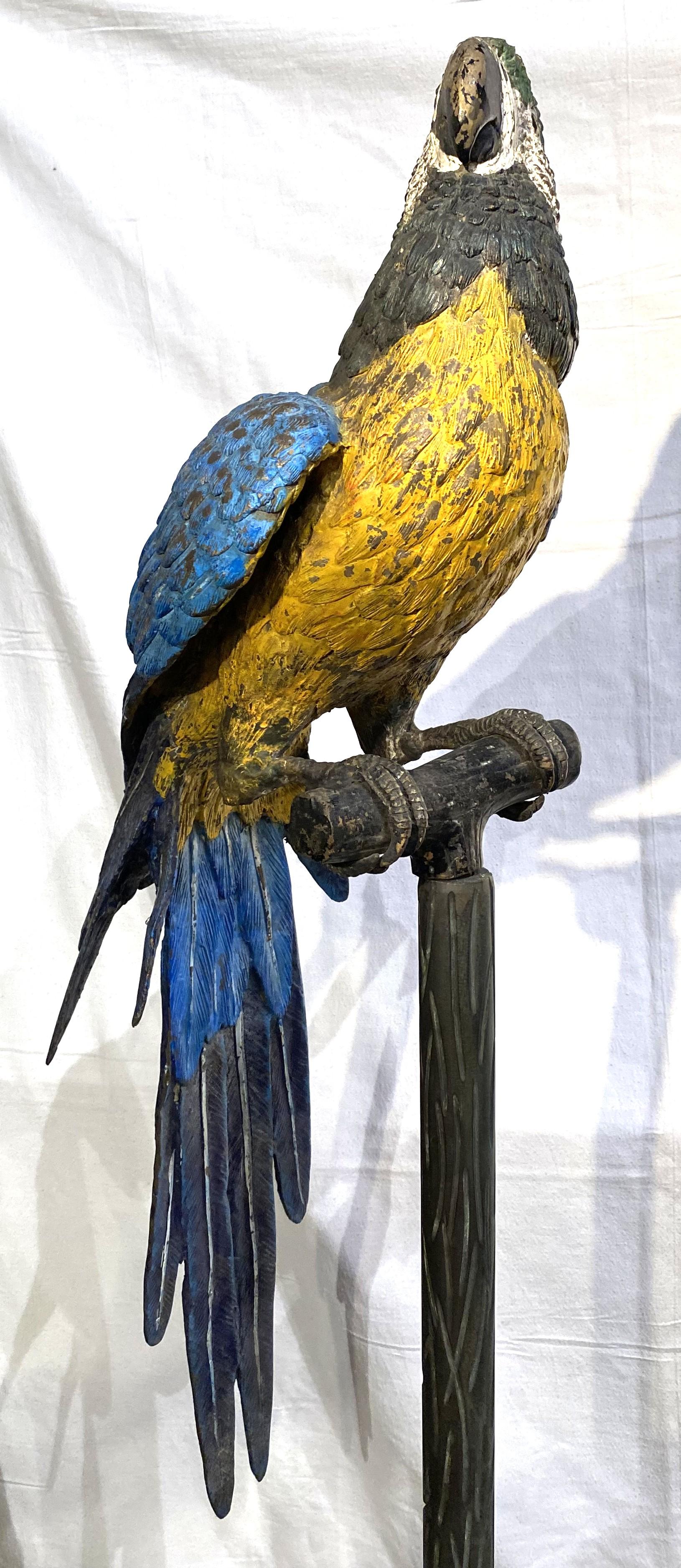 Grande coppia di pappagalli austriaci in bronzo dipinti a freddo su supporto in finto bois in vendita 4