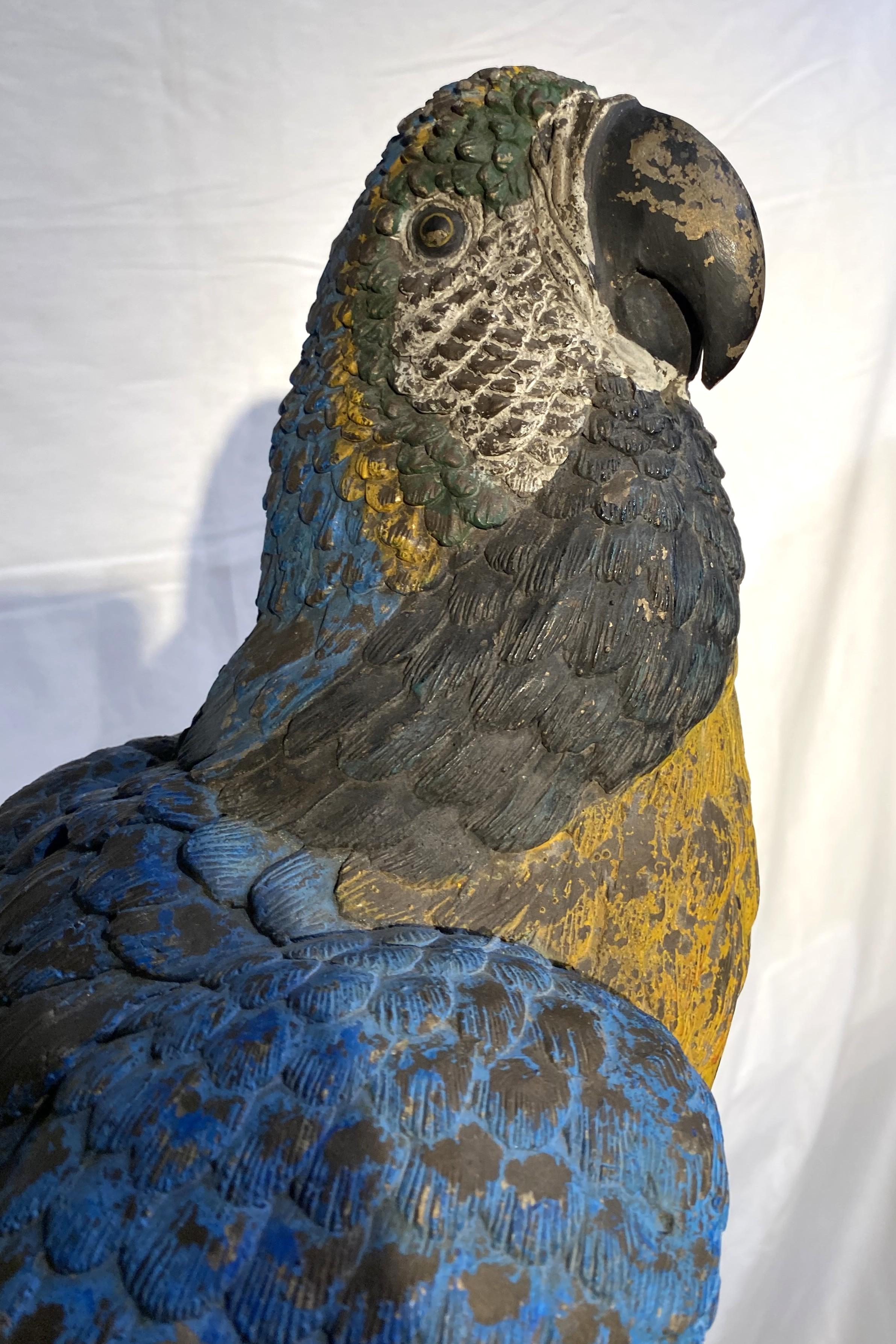 Grande coppia di pappagalli austriaci in bronzo dipinti a freddo su supporto in finto bois in vendita 8