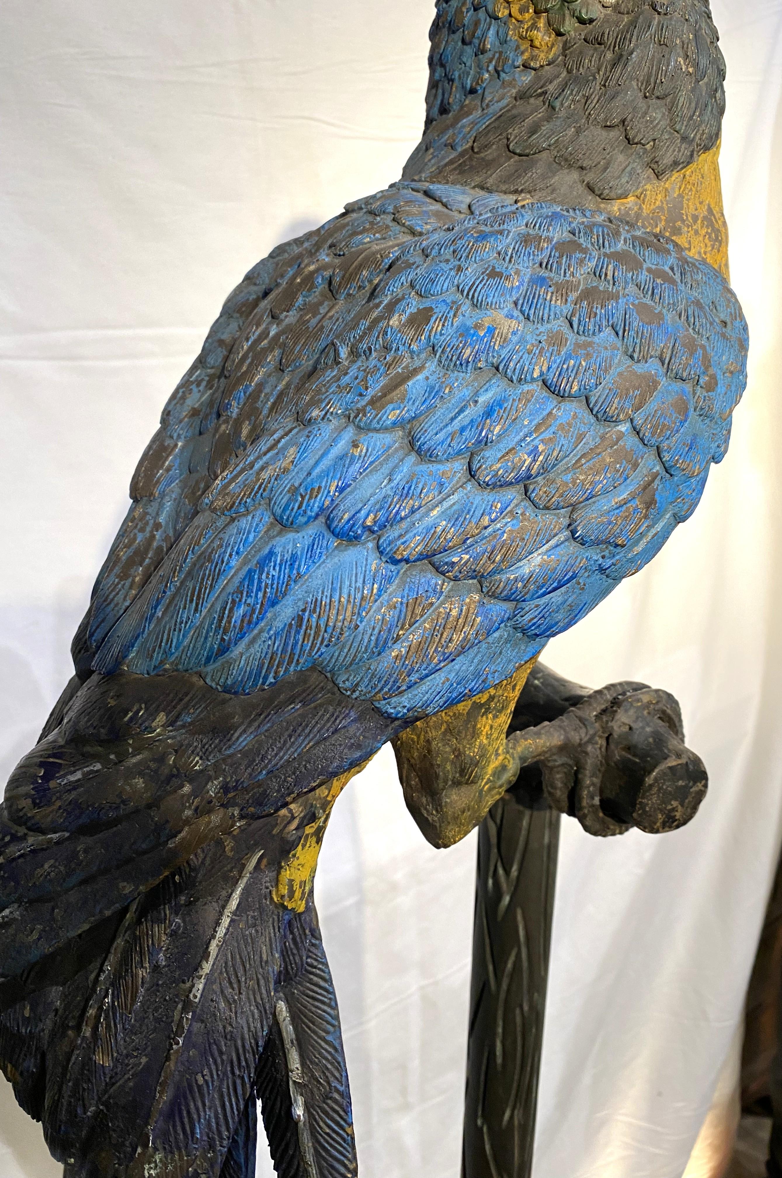 Grande coppia di pappagalli austriaci in bronzo dipinti a freddo su supporto in finto bois in vendita 9